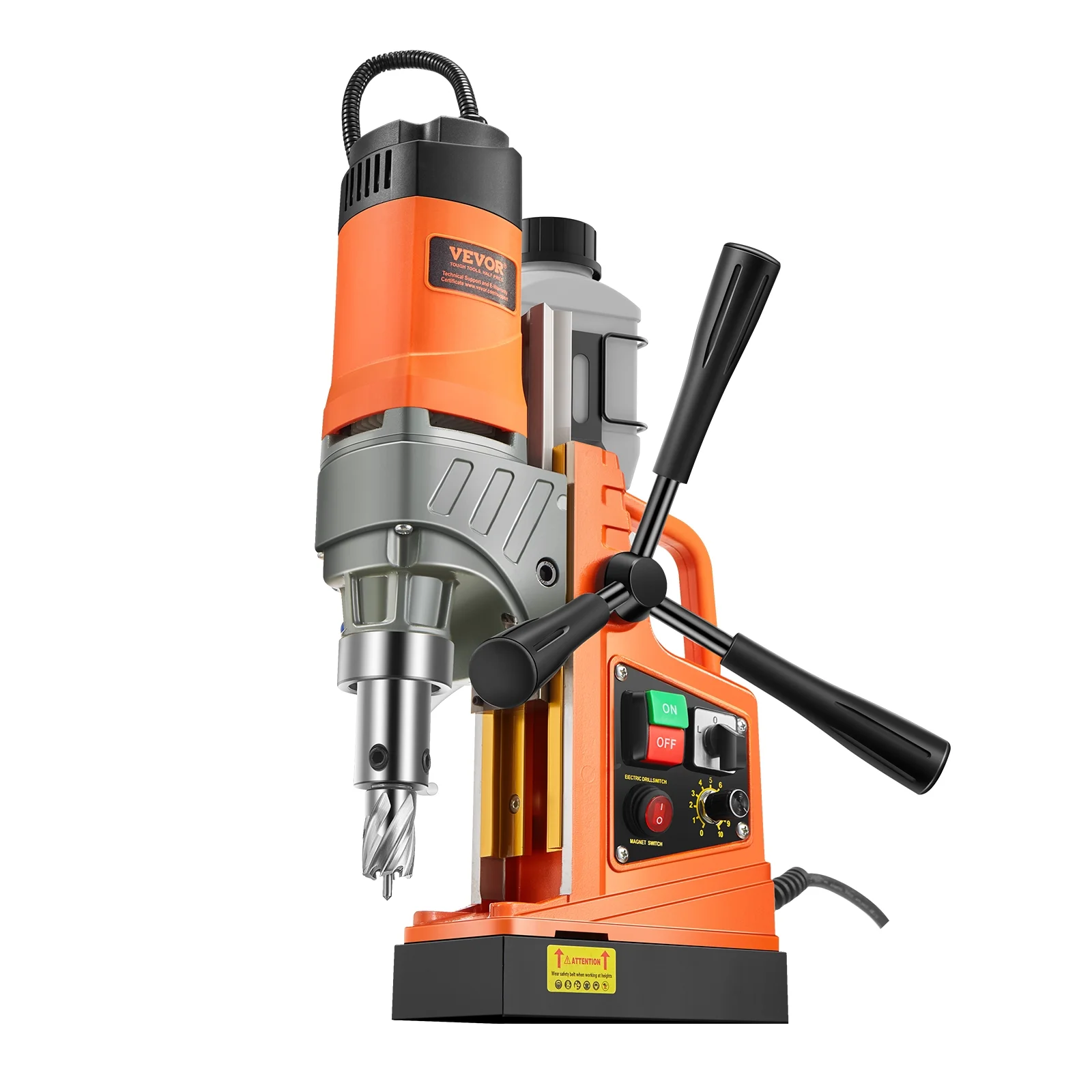Magnetic Drill, 1450W Motor 2 in Boring Diameter, 2878 lbf Portable Electric Mag Drill Press, with 6 Coring Bits, Variable Speed, Drilling Machine for Metal Surface, Home Improvement Industry Image 9