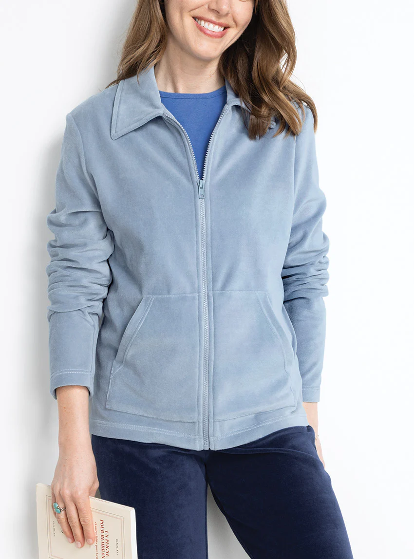 Veste femme en velours coton bleu nuage