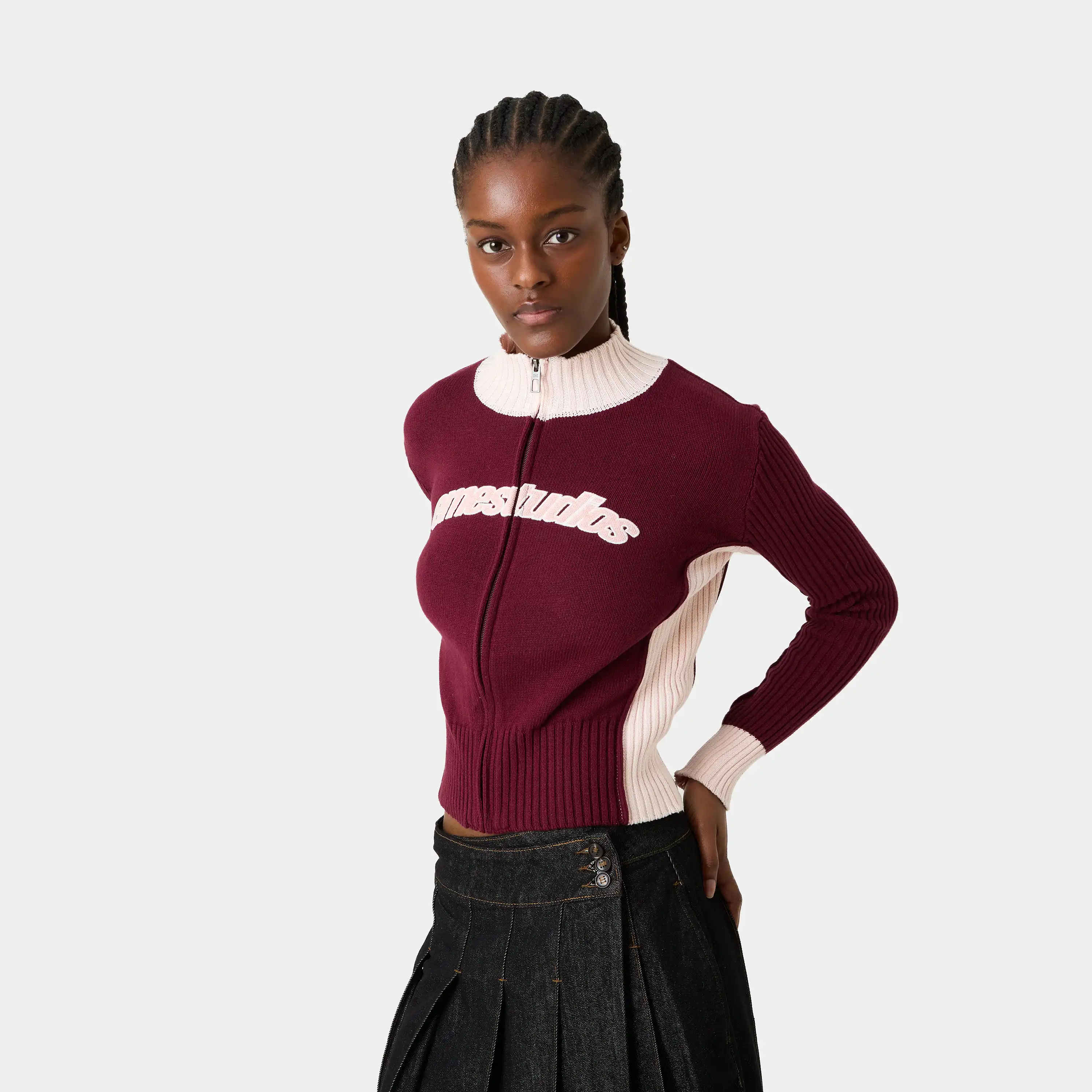 Betty Burgundy Zipper Knit