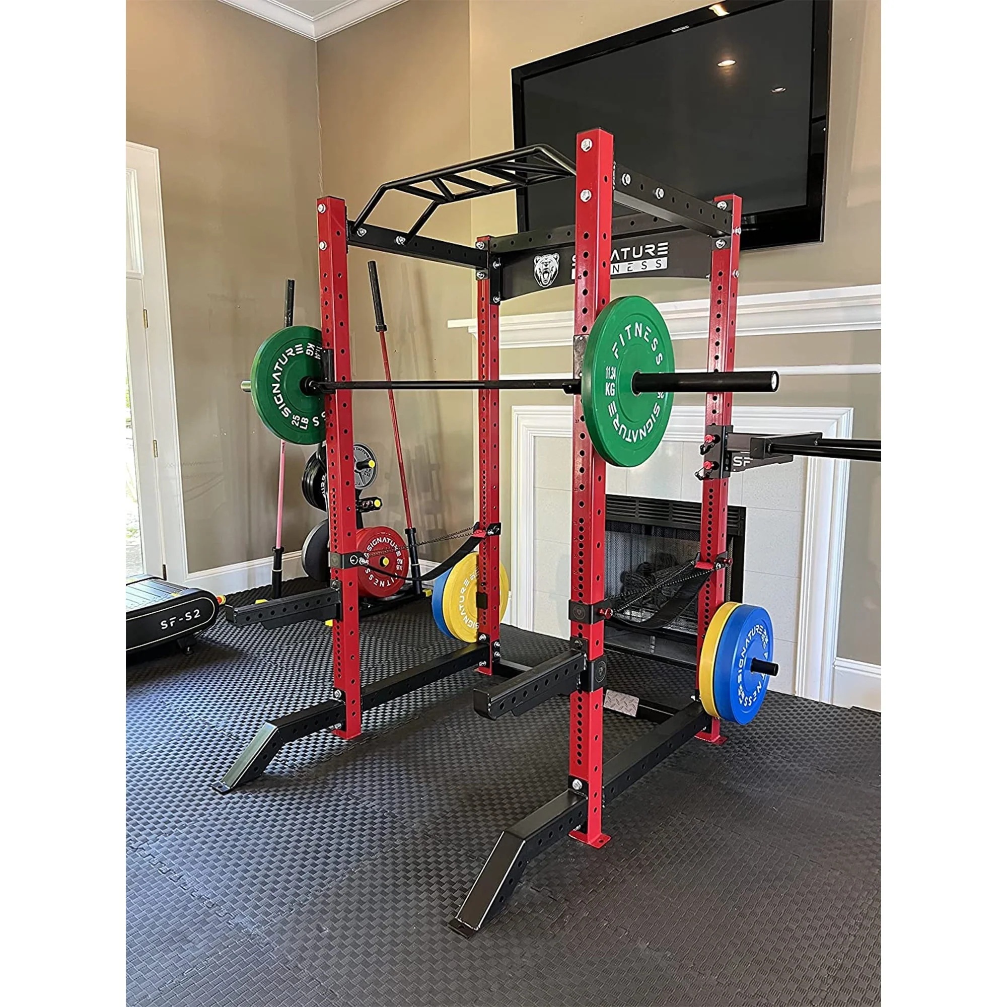 Signature Fitness 1, 500 lb Capacity 3 x 3 in Power Cage Squat Rack, Red