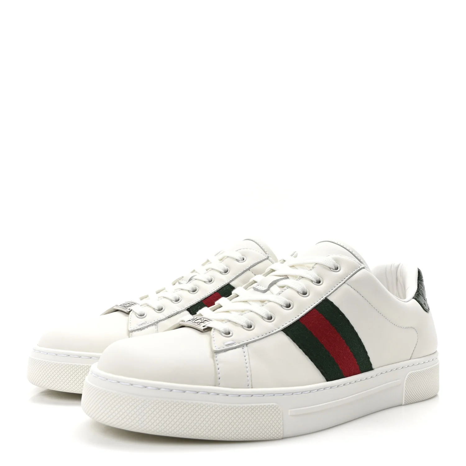 Calfskin Crocodile Web Womens Ace Sneakers 39.5 White Green