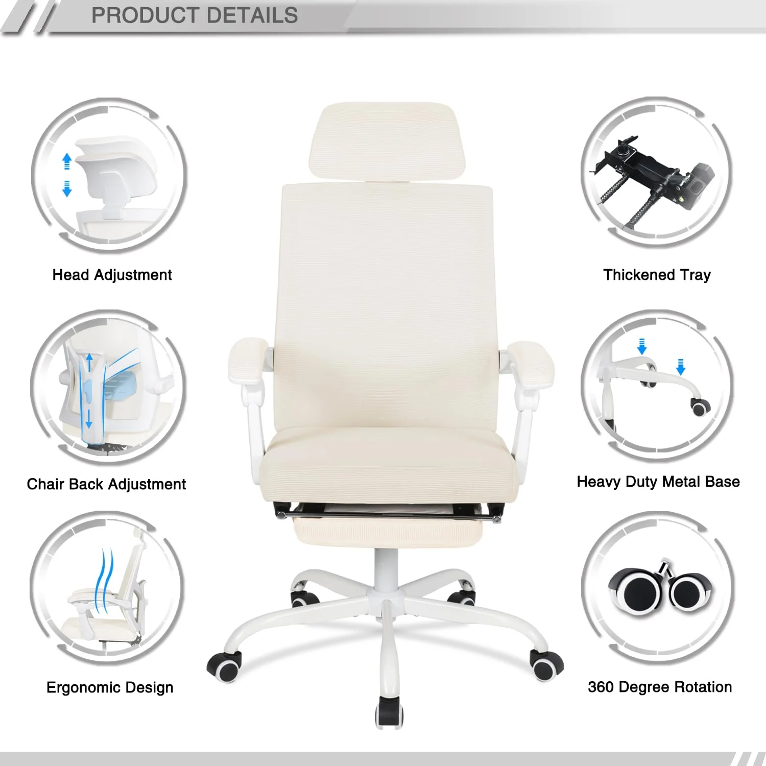 Qulomvs Mesh Ergonomic Office Chair with Footrest