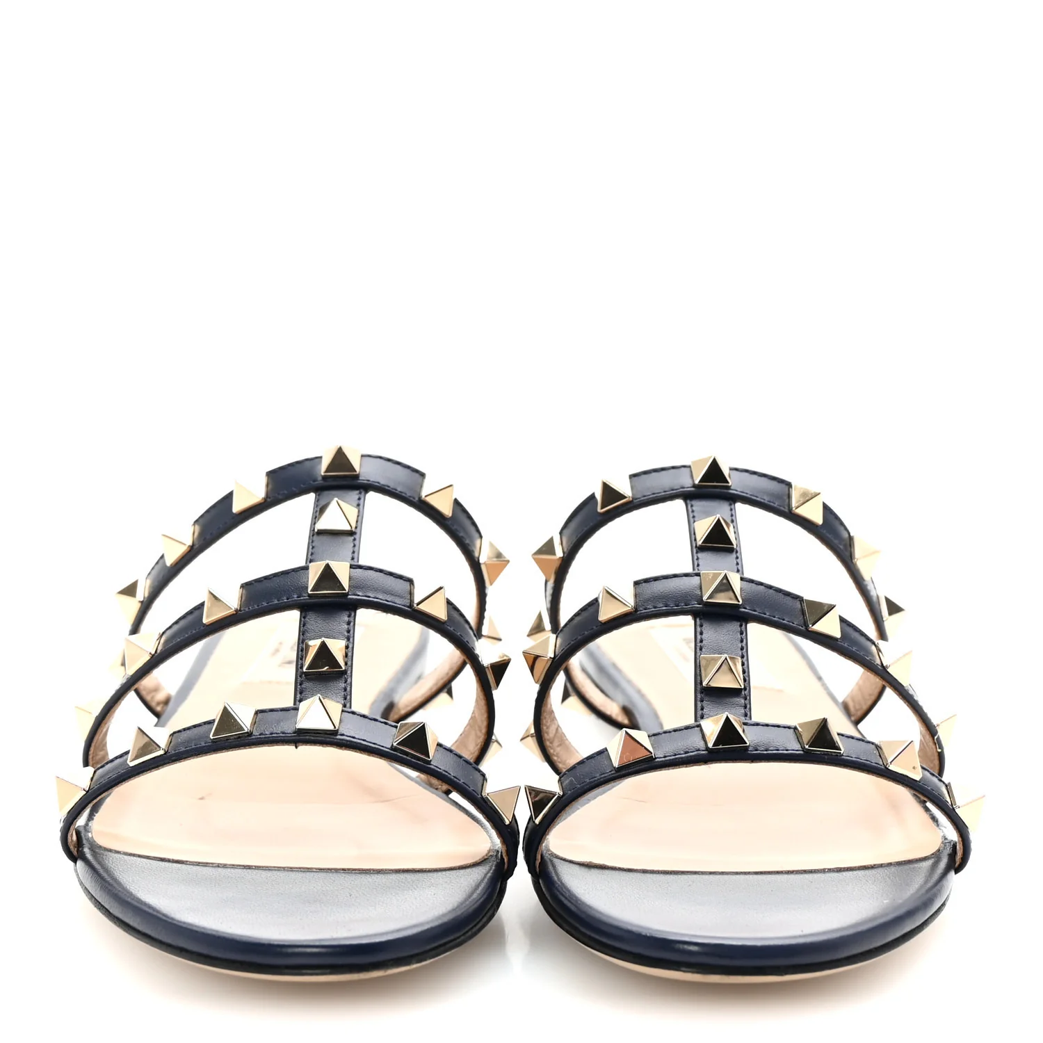 Nappa Rockstud Caged Flat Slide Sandals 35 Marine