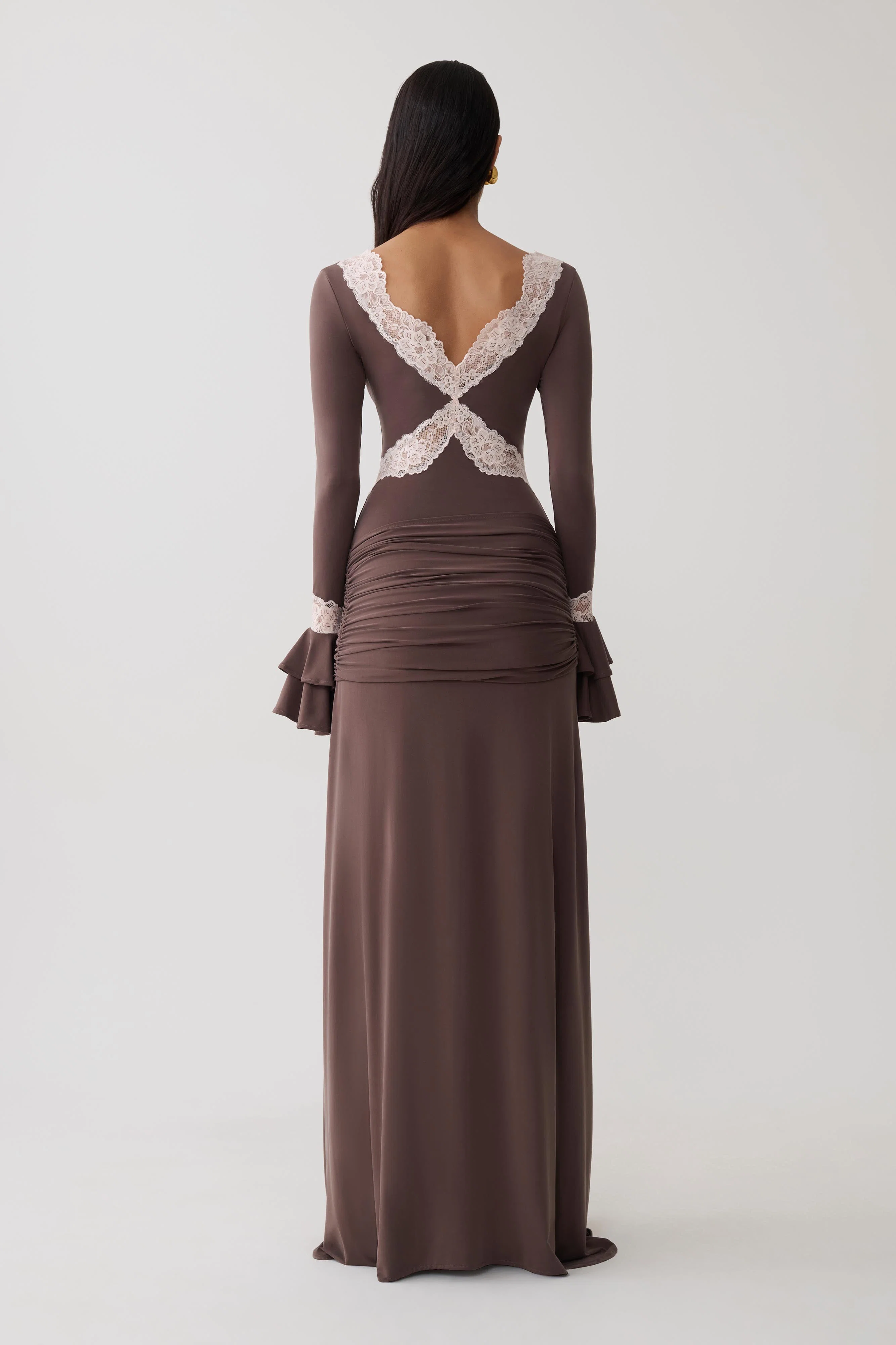 Electra Slinky Lace Maxi Dress - Chocolate/Ballet Pink