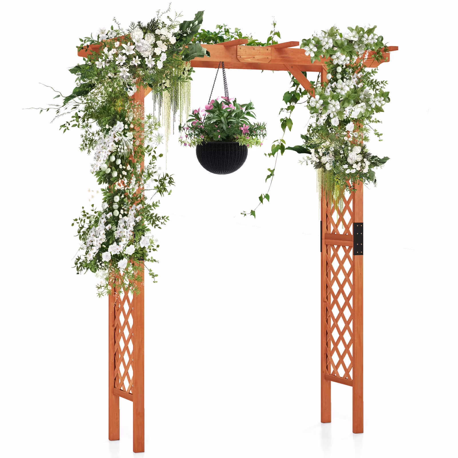 Costway Arbor Over 7FT High Wooden Garden Arch Trellis Pergola Outdoor Patio Plant