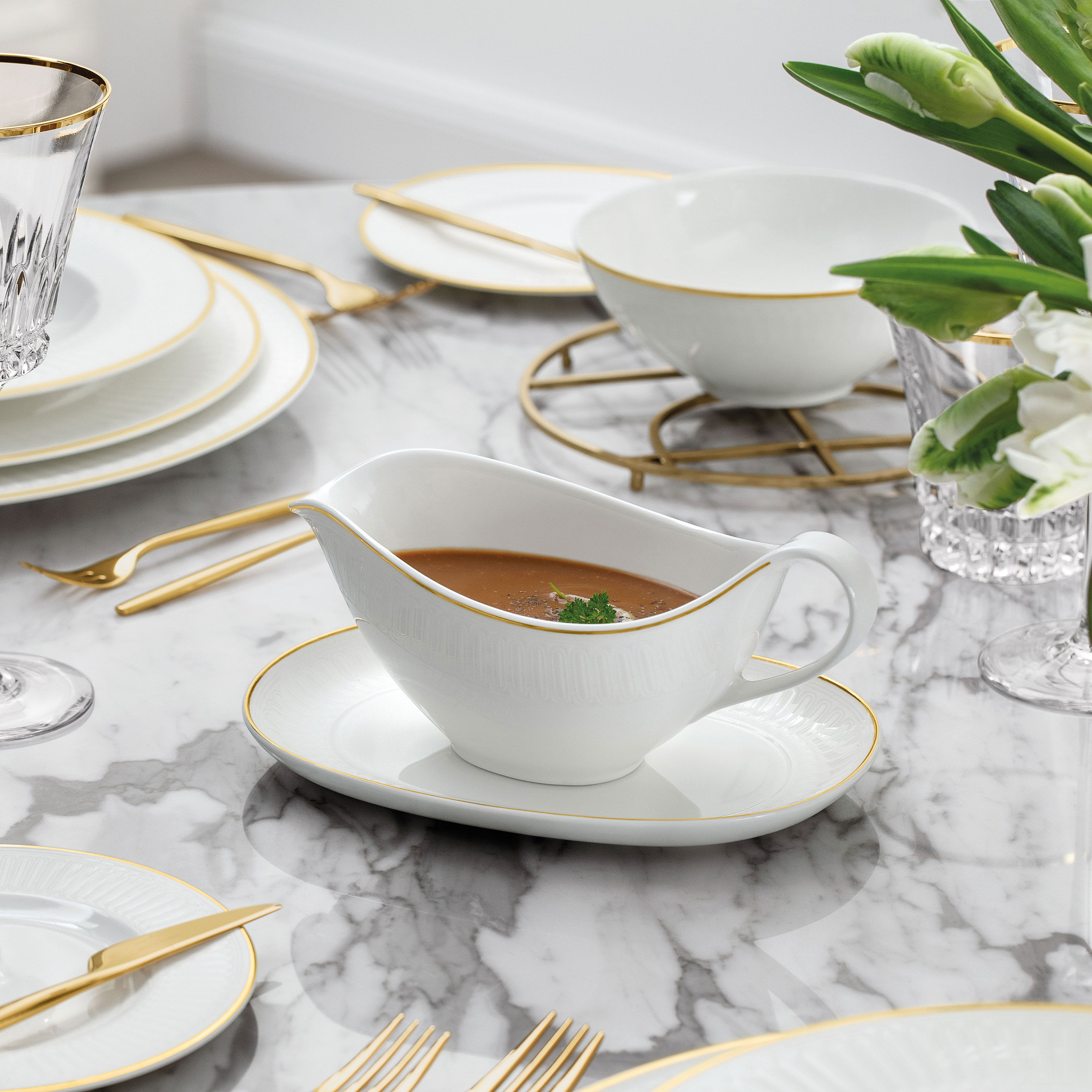 Chateau Septfontaines Gravy boat - White, Premium Bone Porcelain