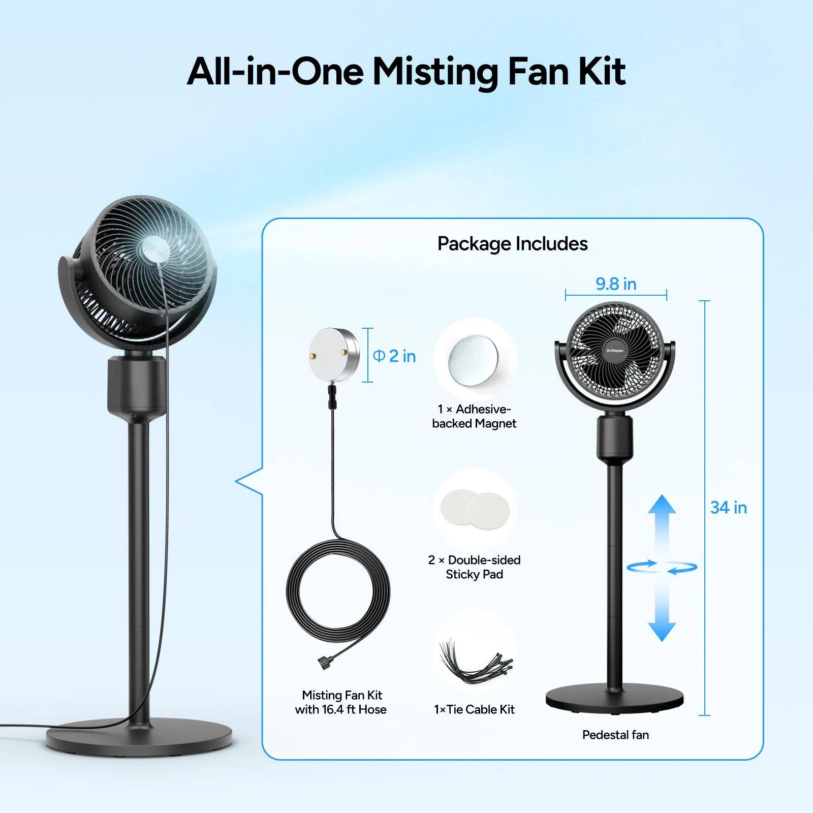 Oscillating Standing Fan with Misting Kit