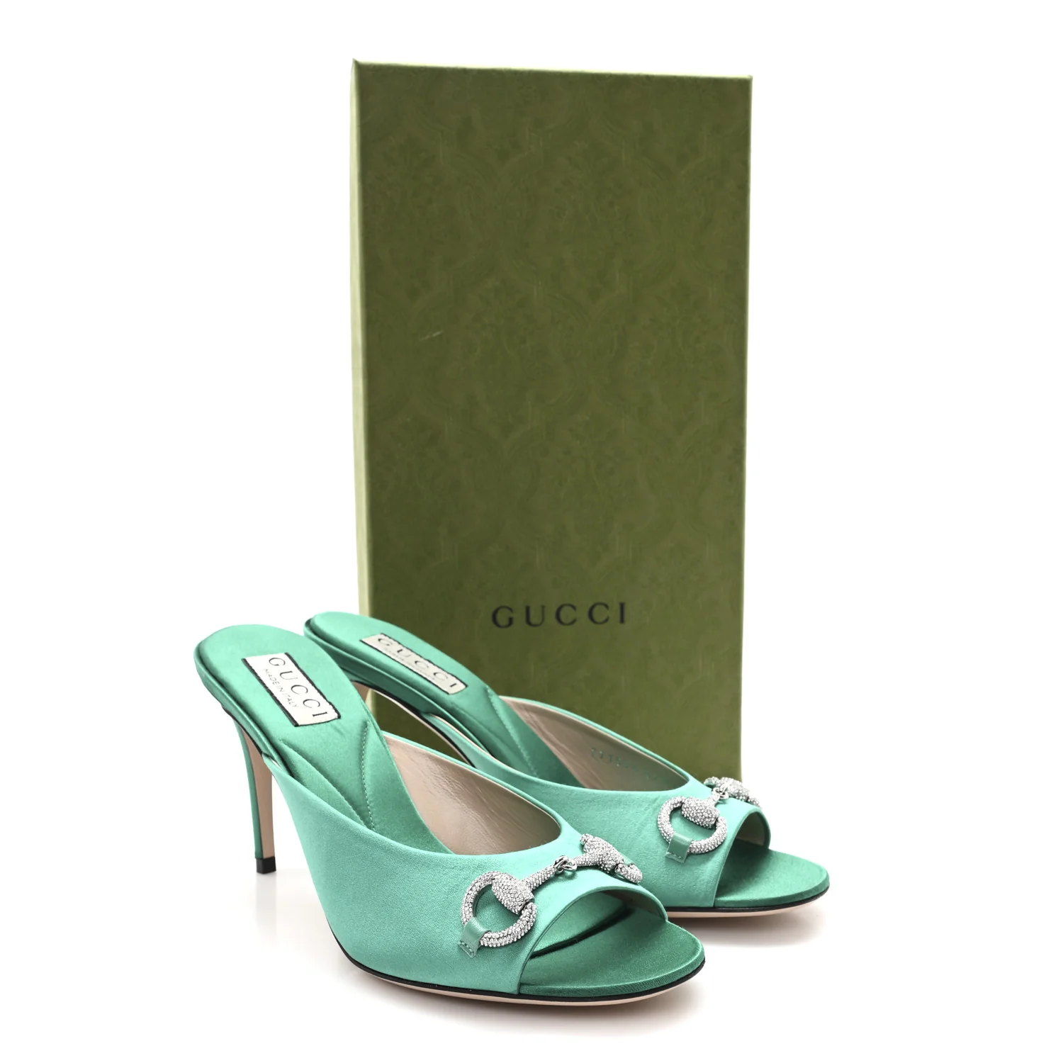 Raso Seta Malaga Kid Crystal Horsebit Sandals 37.5 Jade Caribbean Green