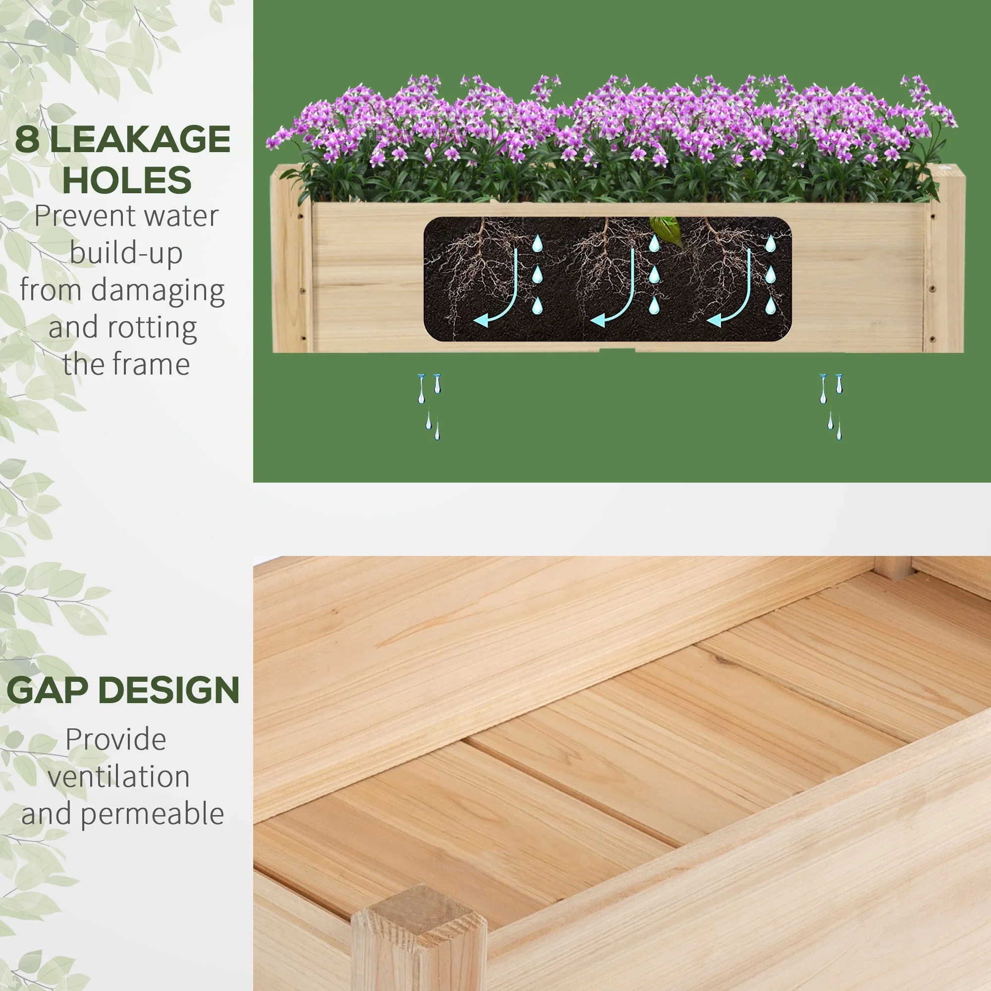 QISHENSHUI 2-Tier Raised Garden Bed 34x34x28 �C Elevated Wood Planter Stand with Deep Grow Box for Healthy Root Development & Back-Friendly Gardening, Gray