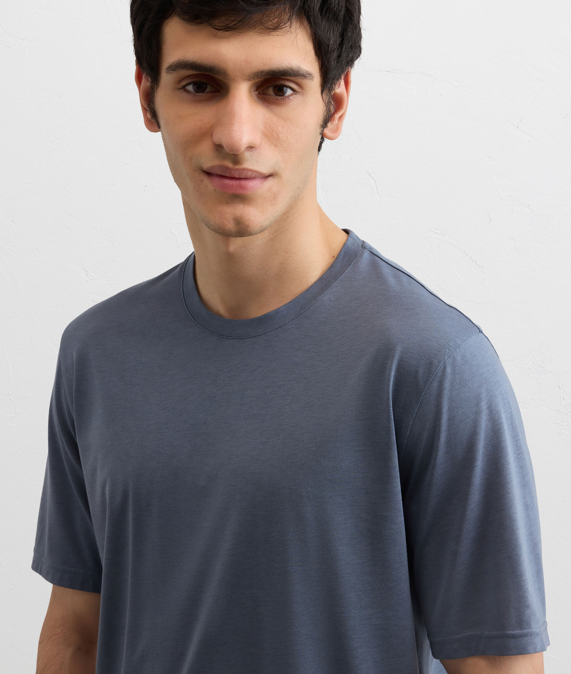 LIGHT BLUE COTTON AND LYOCELL JERSEY T SHIRT