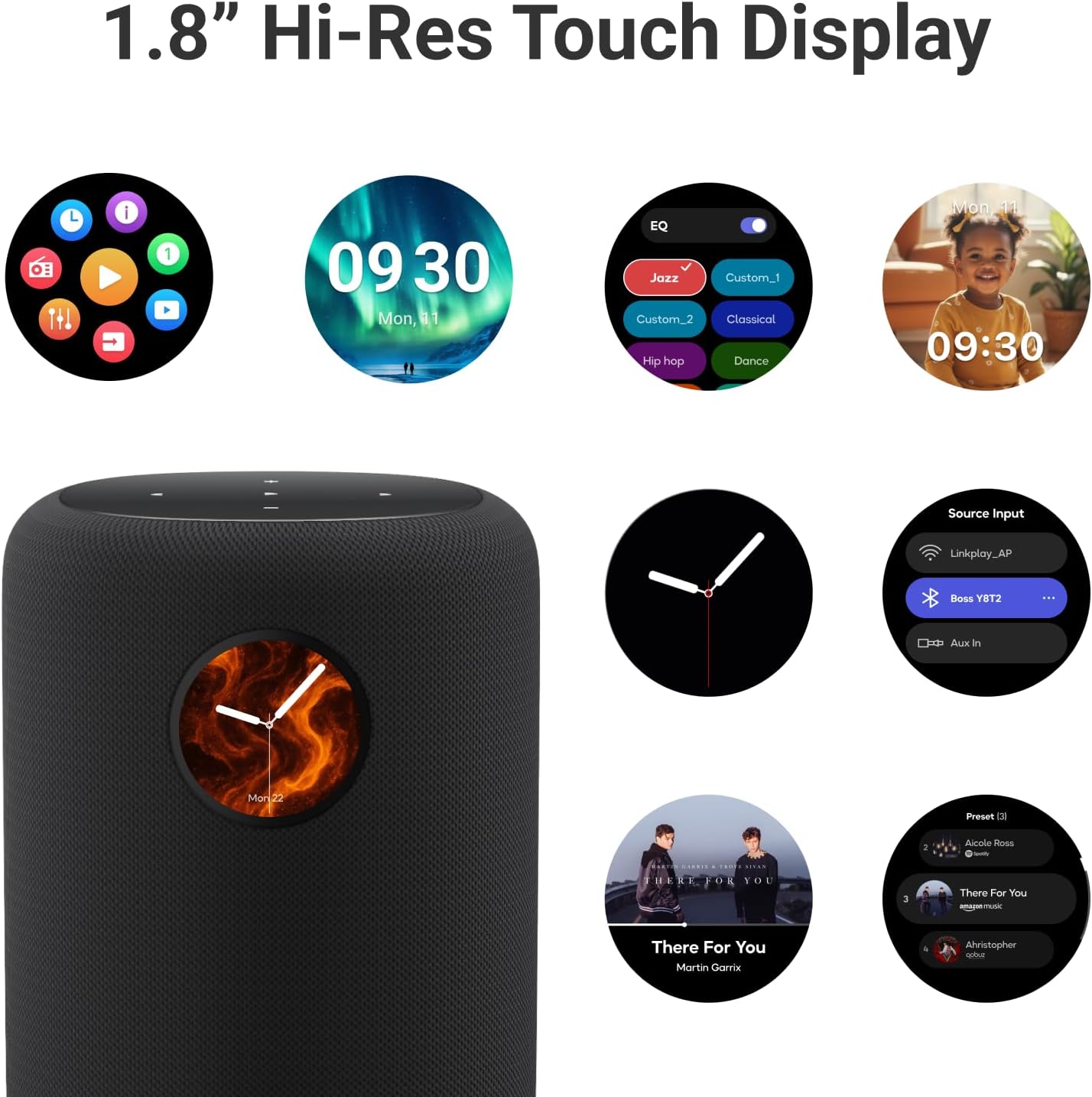 WiiM Sound Smart Speaker with 1.8″ Touch Display  Hi‑Res 24‑bit/192 kHz  AI RoomFit™ Room Correction  100W Peak  Wi‑Fi 6E/Bluetooth 5.3  Multi‑Room & Stereo Pairing  Remote Included  Black