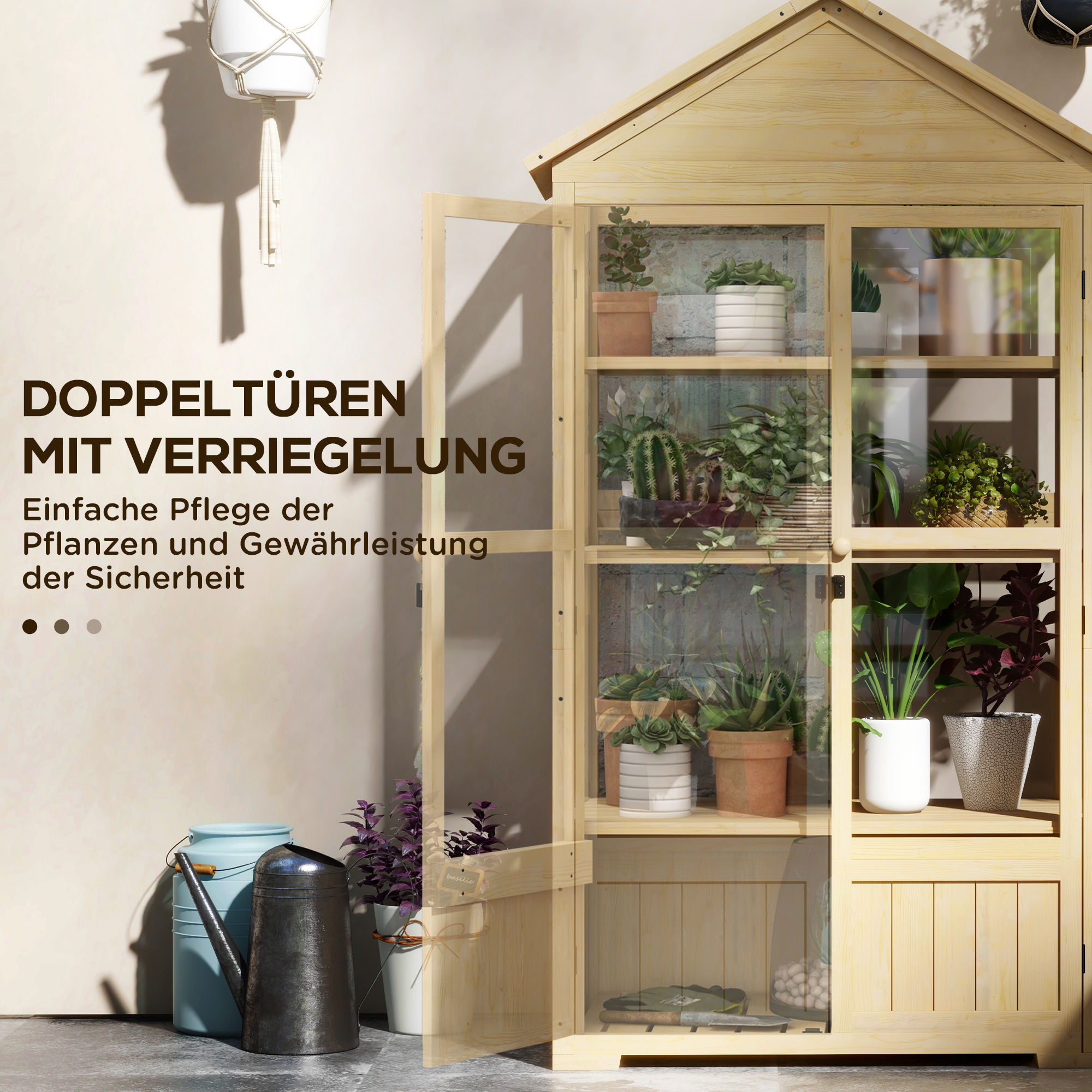 Outsunny Kas met Plank, Transparante Behuizing, Dakraam, Vergrendelbare Deur, Acryl, Houten Frame, 100x56,5x178 cm