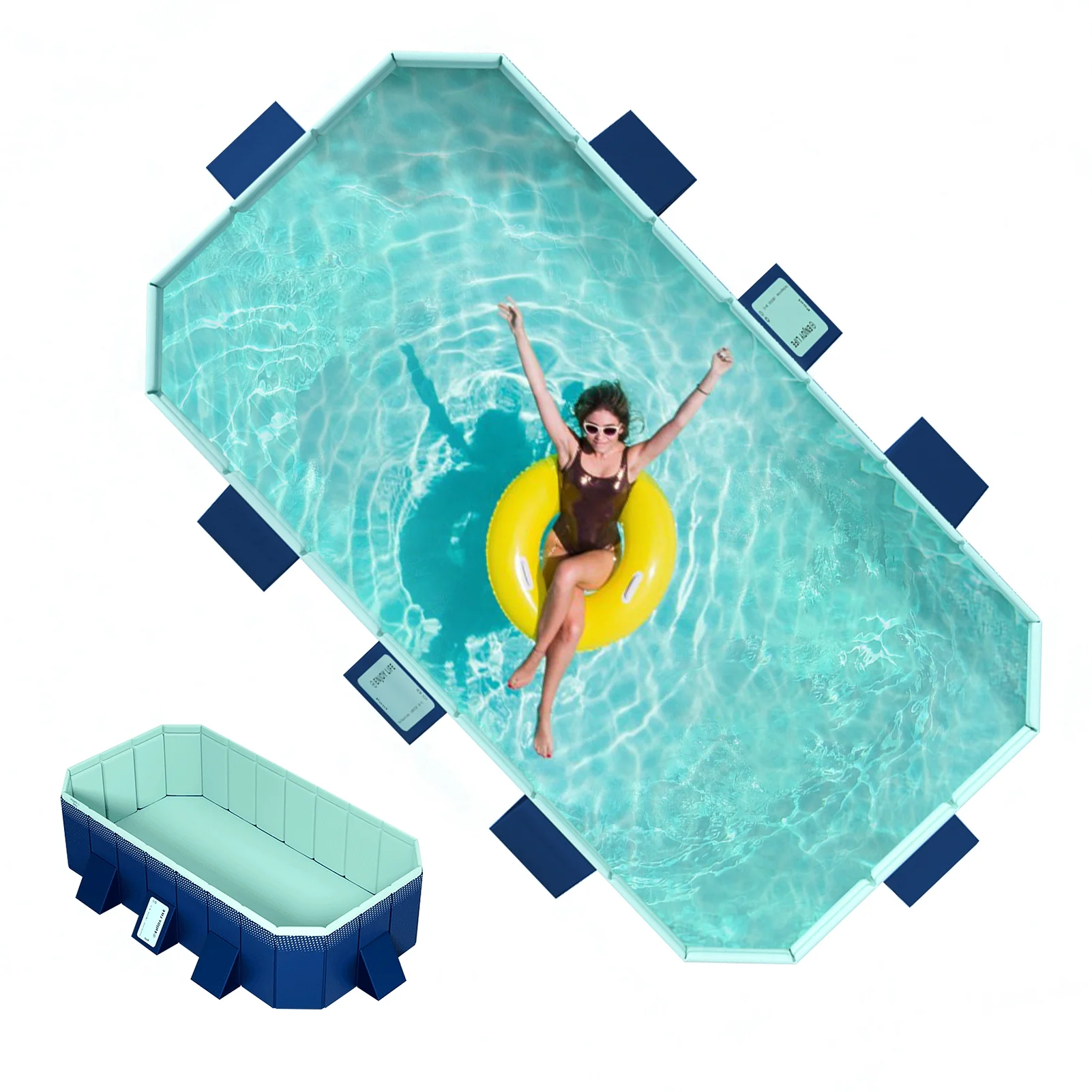 Foldable Swimming Pool, Installation-free Portable Kids Swimming Pool, Collapsible Inflatable-Free Large Pool, for Adult Puppy Garden Patio(Blue 1 Set) - Image 7
