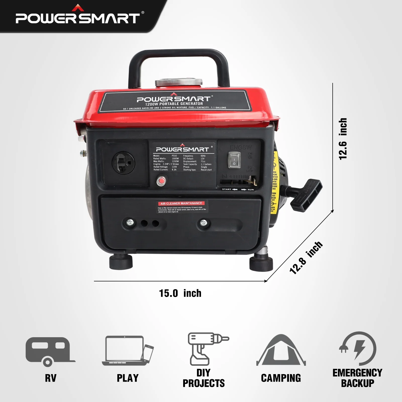 1200 Watts Gasoline Powered Portable Outdoor Inverter Generator,PS50 Image 3