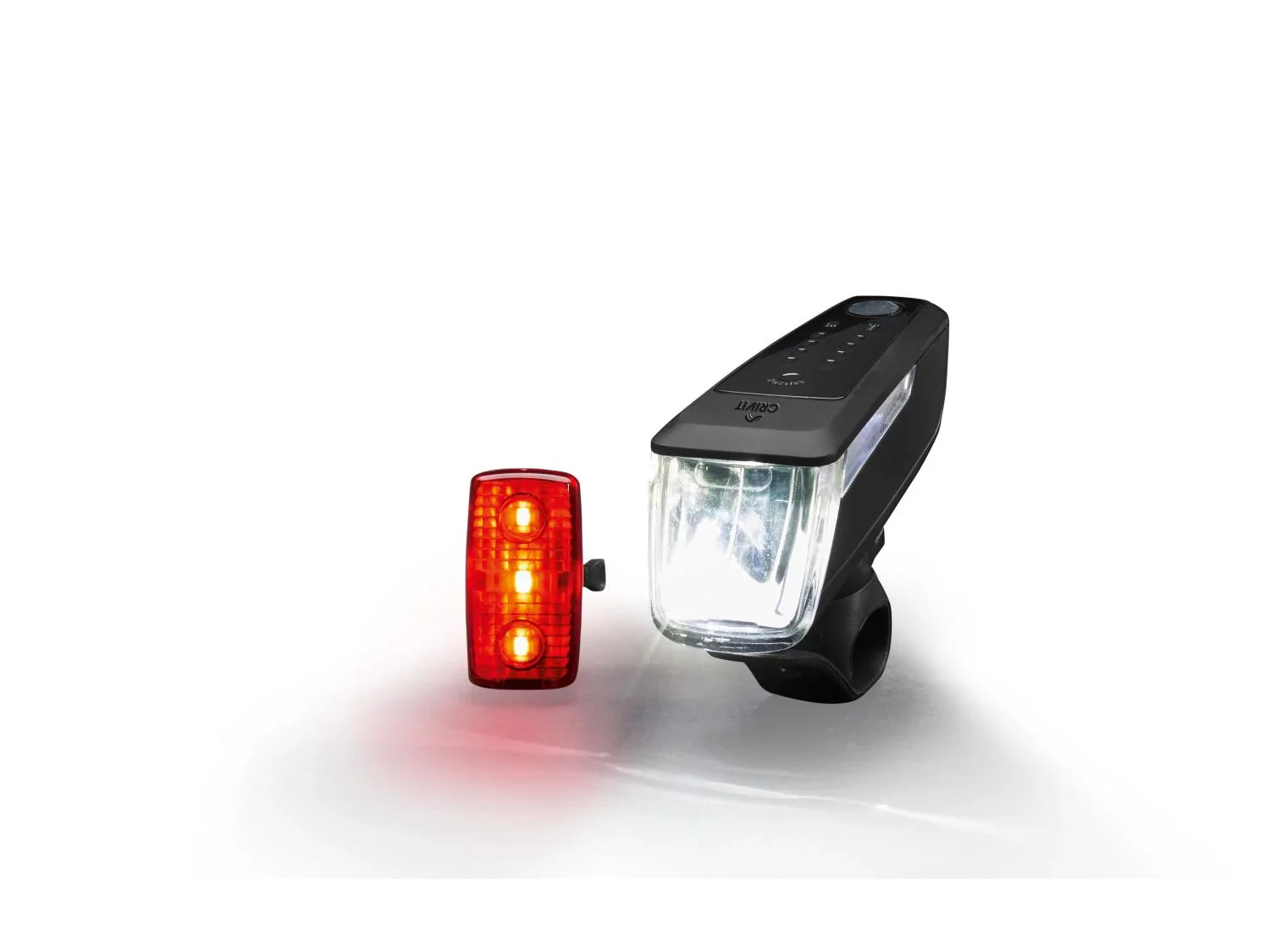 CRIVIT Kit clairage vlo LED, 90/70/30/15 Lux, batterie Li-ion, freinage d'urgence, 2 pices