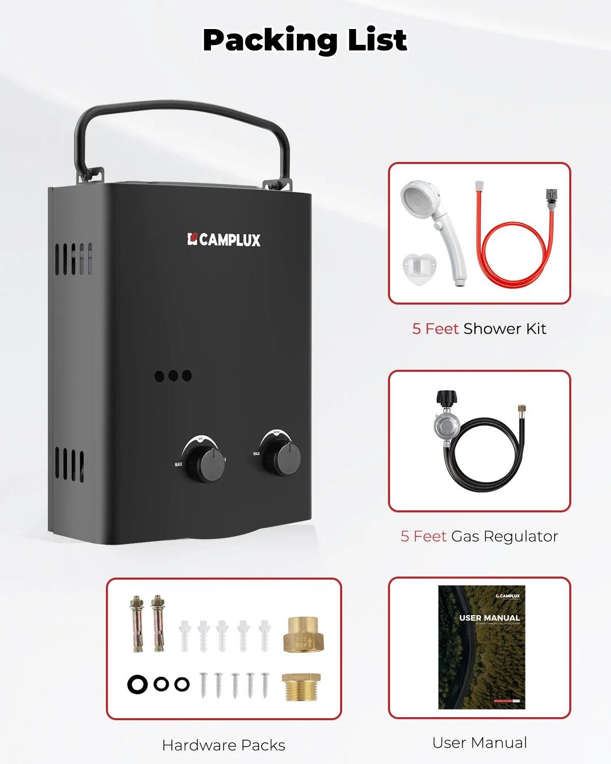 Portable 1.32 GPM 34,000 BTU Propane Tankless Water Heater for Outdoor(White) - Image 10