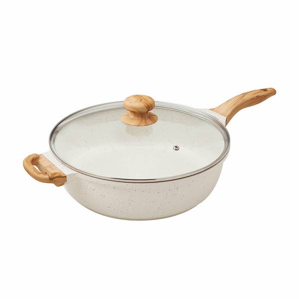 The Pioneer Woman Prairie Signature 6-Quart Cast Aluminum Jumbo Saut Pan, Linen Speckle, Size: 6 Quart