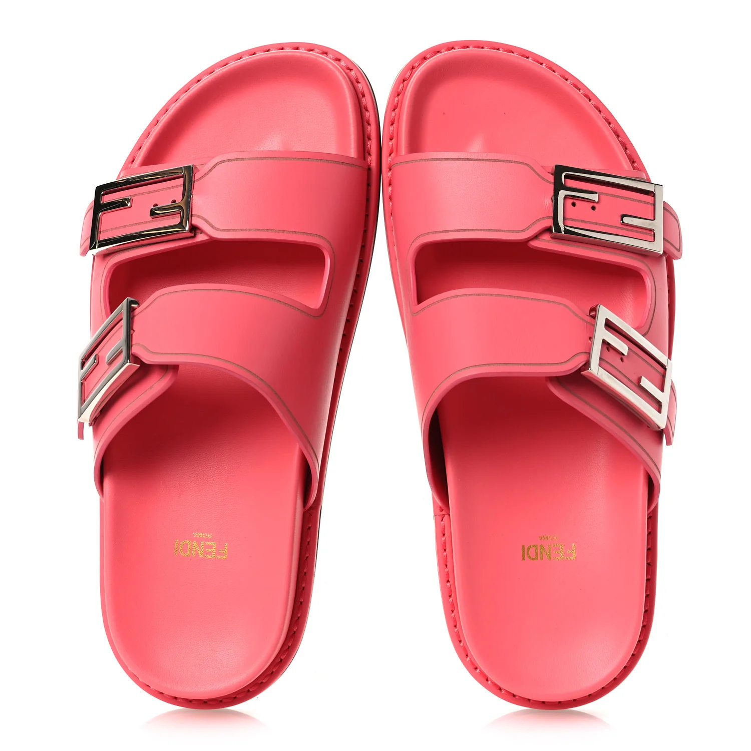 Vitello Fendi Feel Buckled Slide Sandals 38 Pink Dalia
