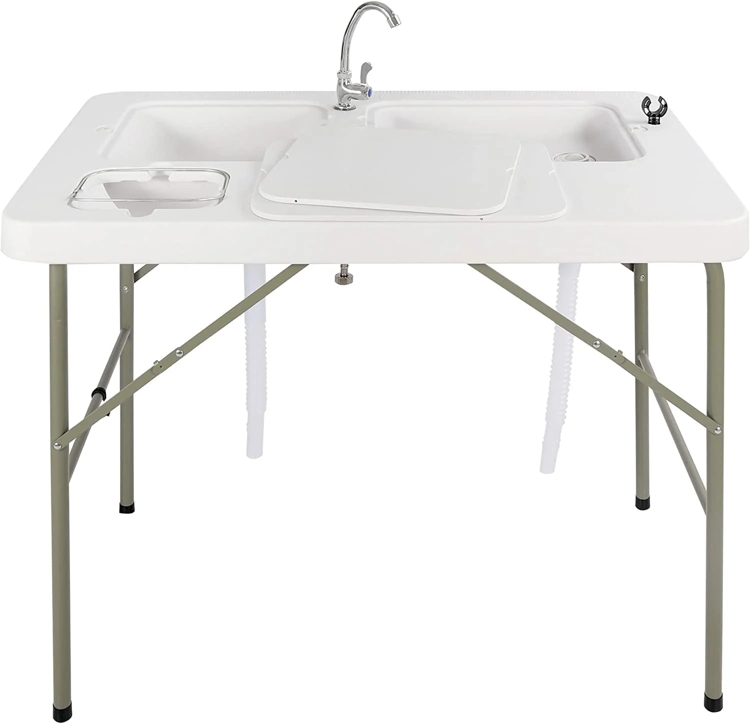 Folding Fish Cleaning Table, Outdoor Camping Sink Station with Sink & Faucet Drainage Hoses, Portable Camping Sink Table for Beach Fishing Patio Picnic
