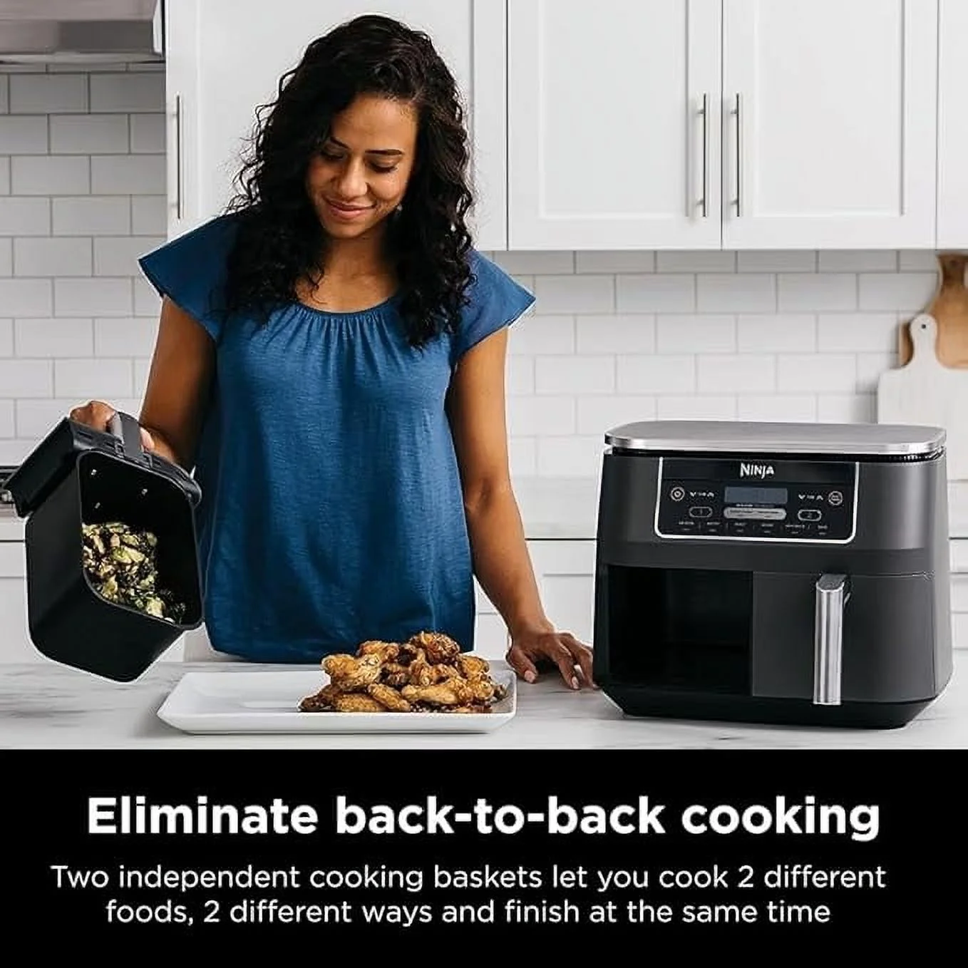Ninja DZ201 Foodi 8 Quart 6 - in - 1 Dualzone 2 - Basket Air Fryer with 2 Independent Frying Baskets, Match Cook & Smart Finish to Roast, Broil, Dehydrate & More for Quick, Easy Meals, Grey