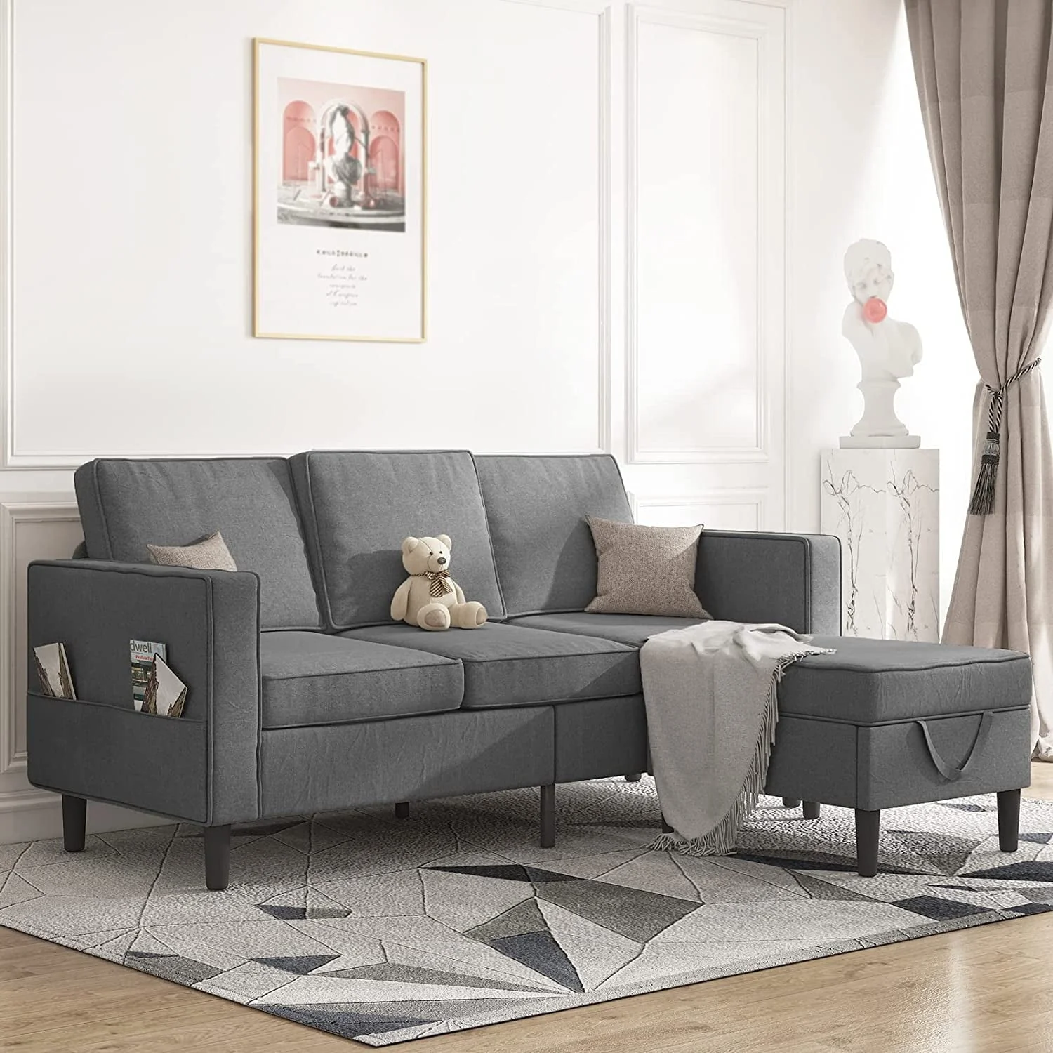 Convertible Sectional Sofa Couch, L Shaped Couch with Storage Ottoman, Couches for Living Room, Living Room Furniture Suitable for Small Space Apartment/Upstairs Loft/Living Room (Dark Gray)(Beige) Image 2
