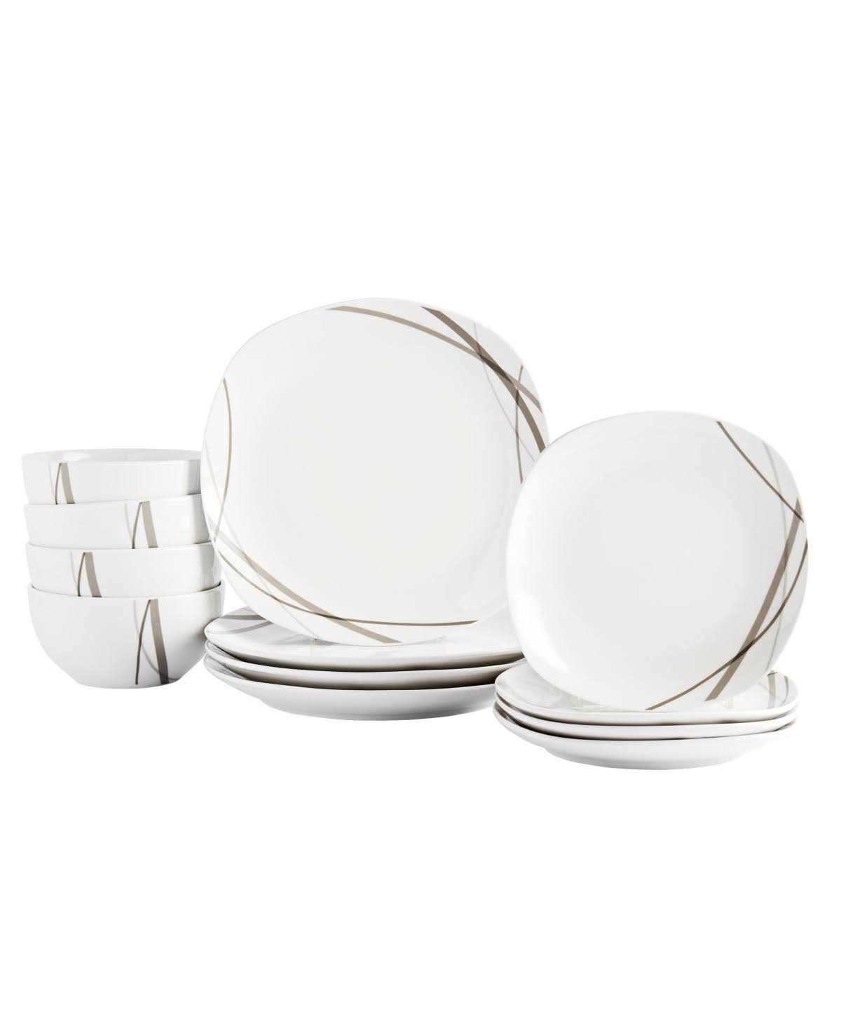 Tabletops Unlimited Curves Square 12-pc Dinnerware Set, White