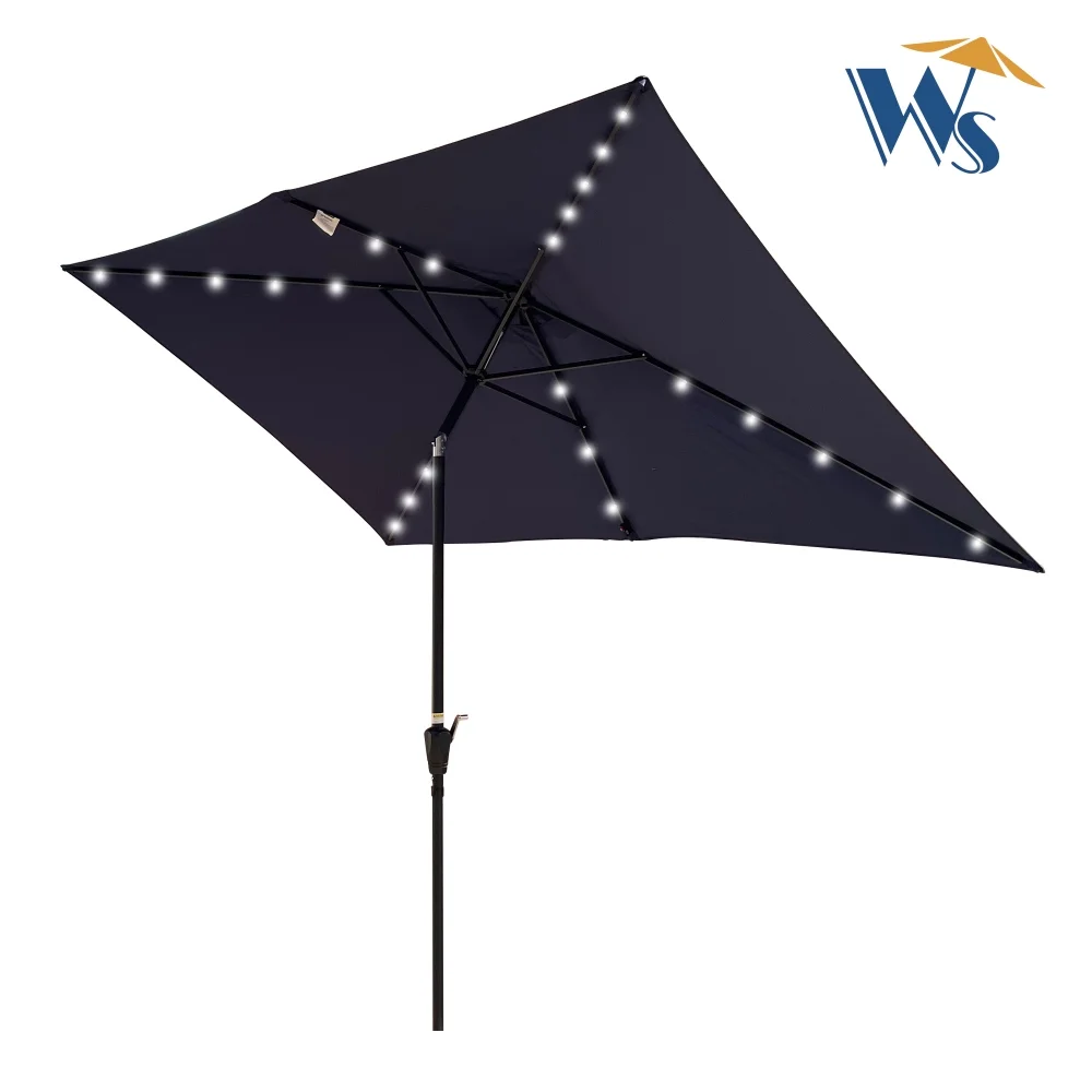 10 x 6.5t Patio Umbrella,Rectangular Picnic Table Umbrella,6-8 Chairs Tilt Umbrella with 26 LED Lights,Waterproof Umbrella Sunshade with Crank and Push Button Tilt for Garden Backyard Pool,Mushroom