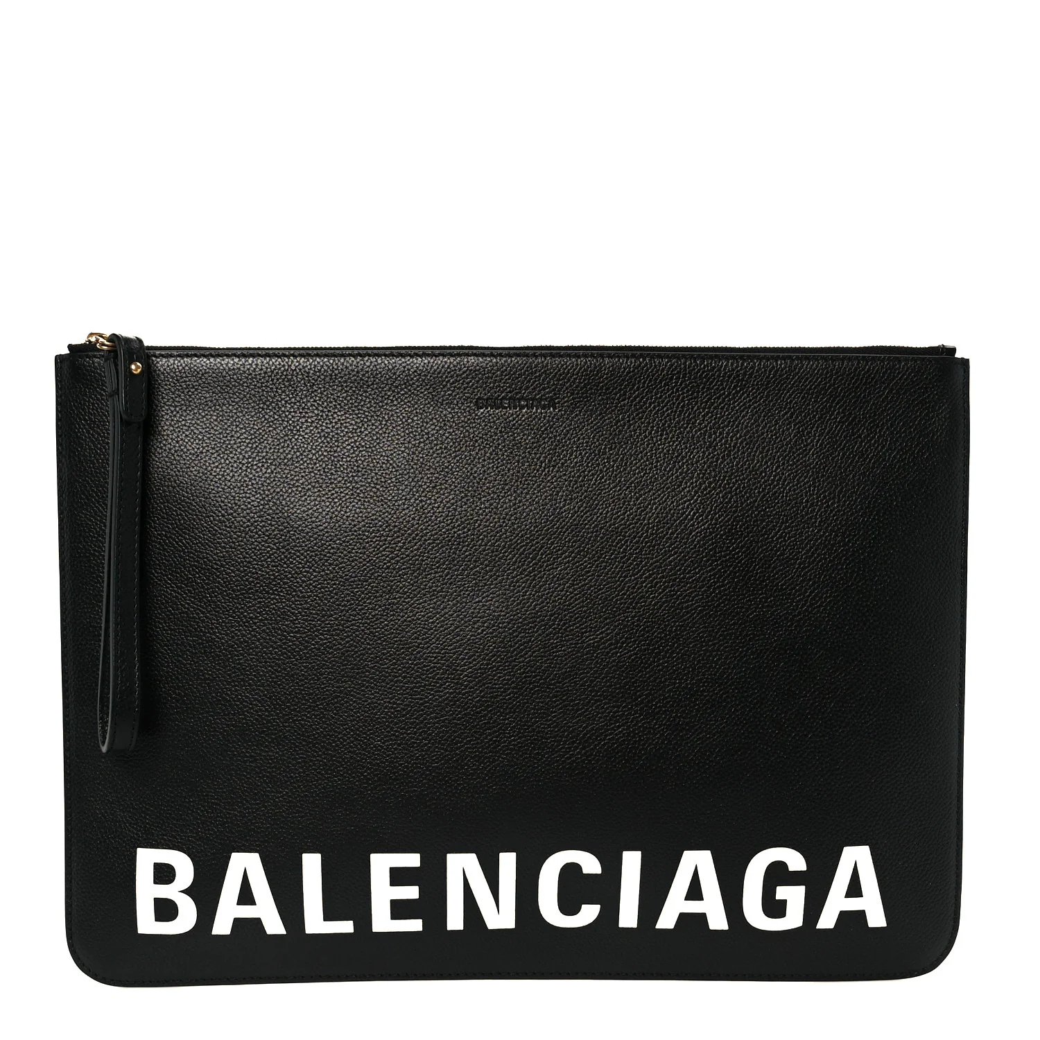 Calfskin Logo Large Cash Pouch With Handle Black White