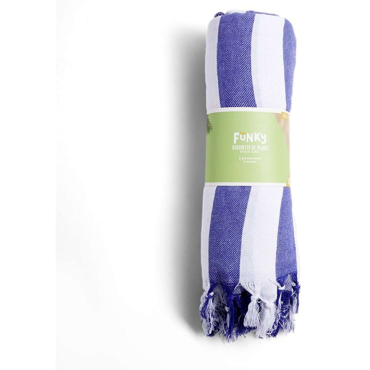 Fouta de plage 2 personnes marinière blanc et bleu 200x200cm