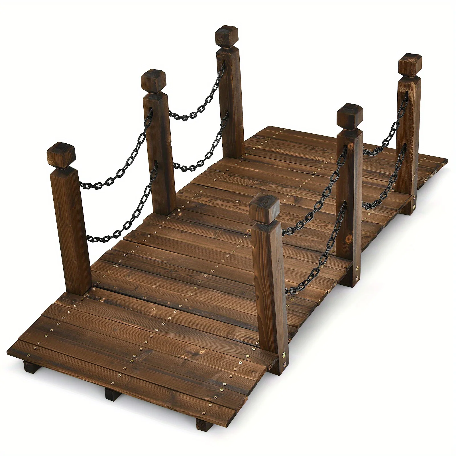5ft Rustic Wooden Garden Bridge with Railings �C Sturdy Fir Footbridge, Weather-Resistant Outdoor Walkway for Weddings, Home Decor, and Gardens, Supports Up to 500 lbs, Natural Brown Finish - Image 3
