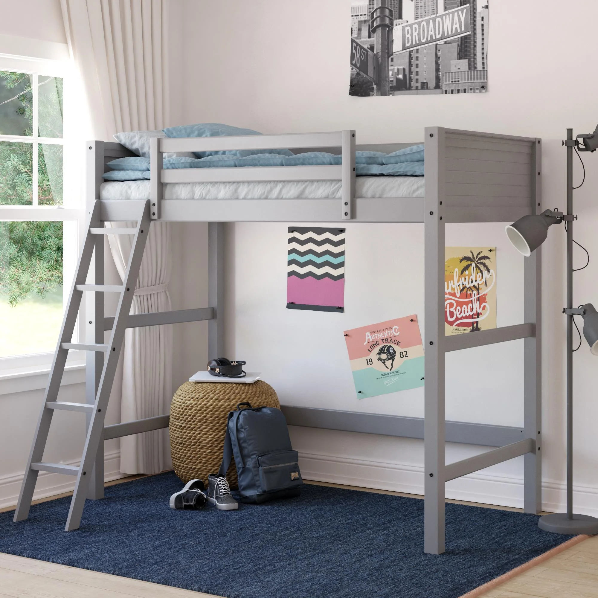 Your Zone Kiarah Twin Loft Bed with Ladder, White