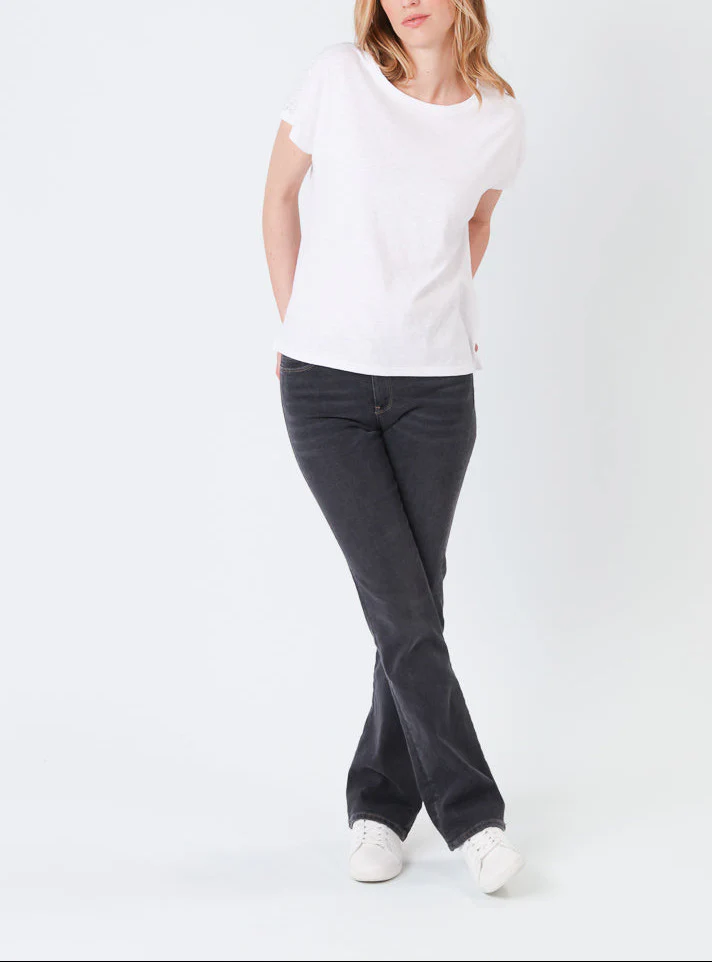Pantalon bootcut femme gris foncé en coton