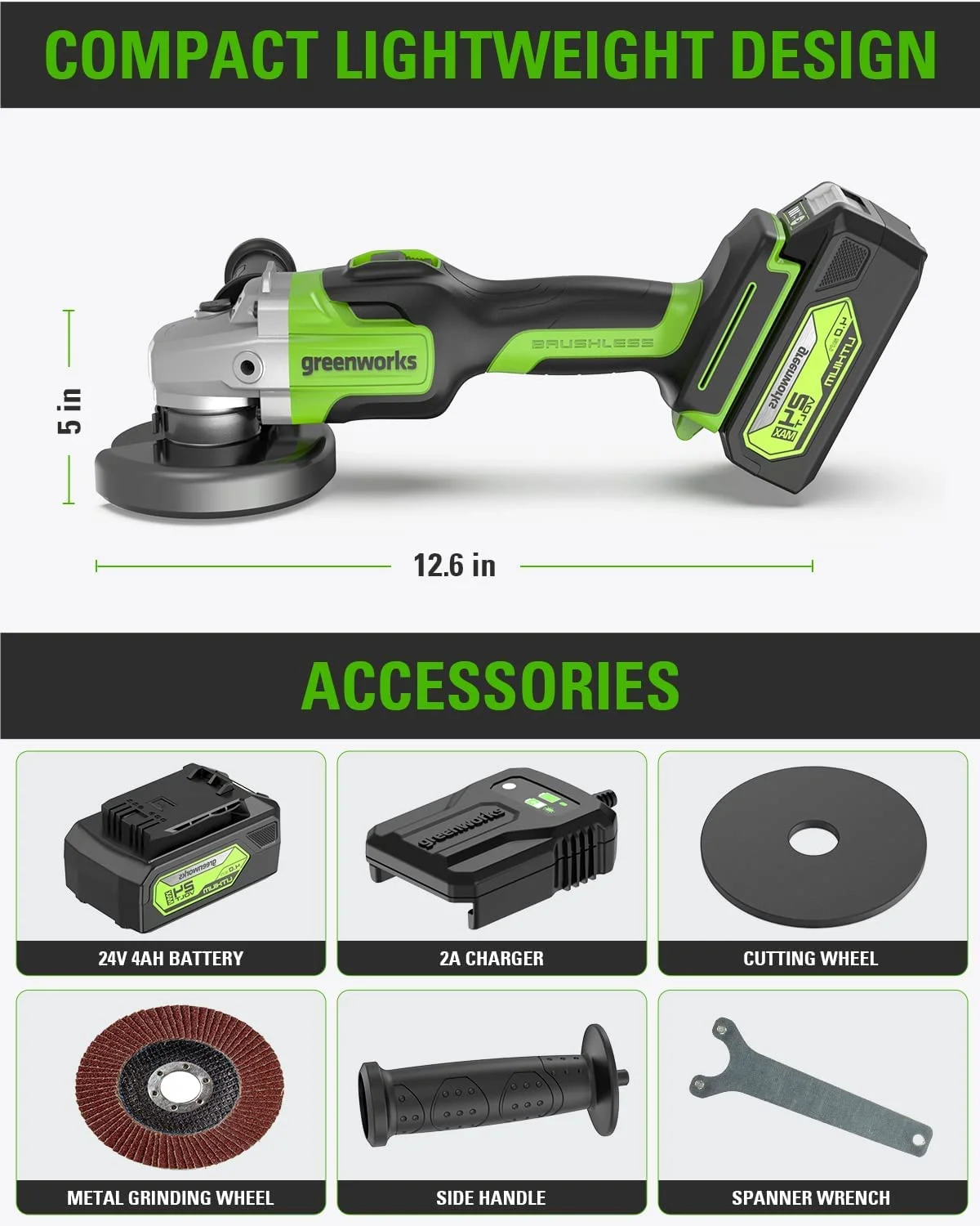 24V 4-1/2" Brushless Cordless Angle Grinder with 4Ah Battery 2A Charger 3201302 - Image 3