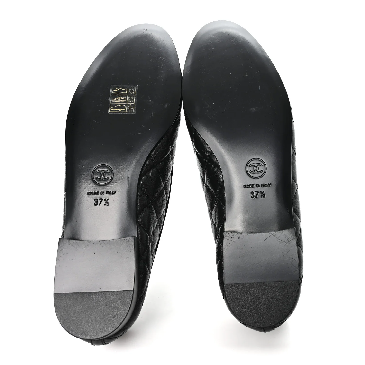 Aged Calfskin Quilted CC Cap Toe Ballerina Flats 37.5 Black