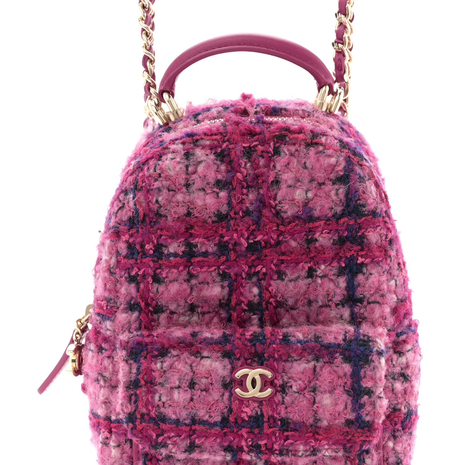 Tweed Quilted CC Mini Classic Backpack Fuchsia Navy