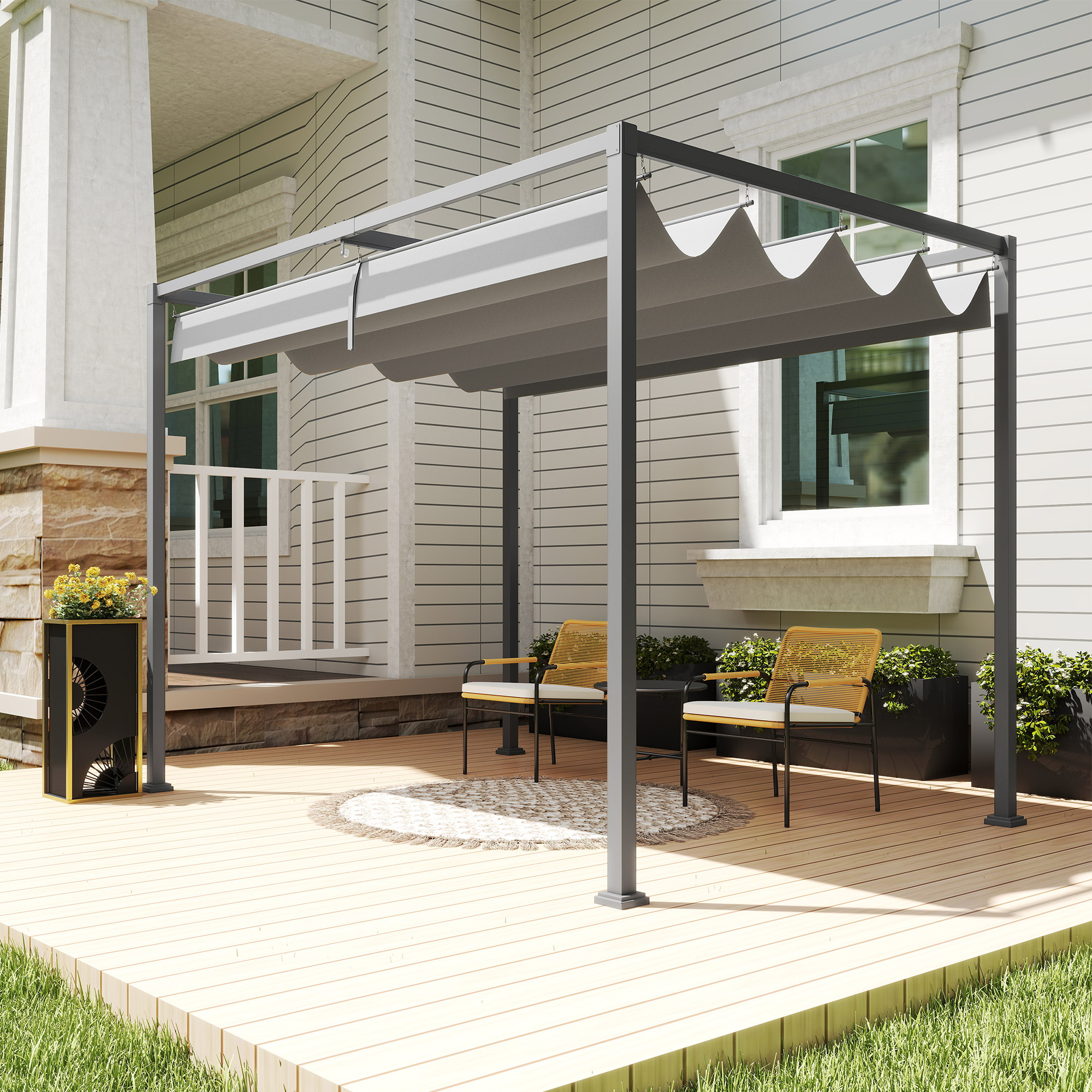 Outsunny Pergola Zonwering 300x200 cm, UV- en Waterbestendig, Grijs