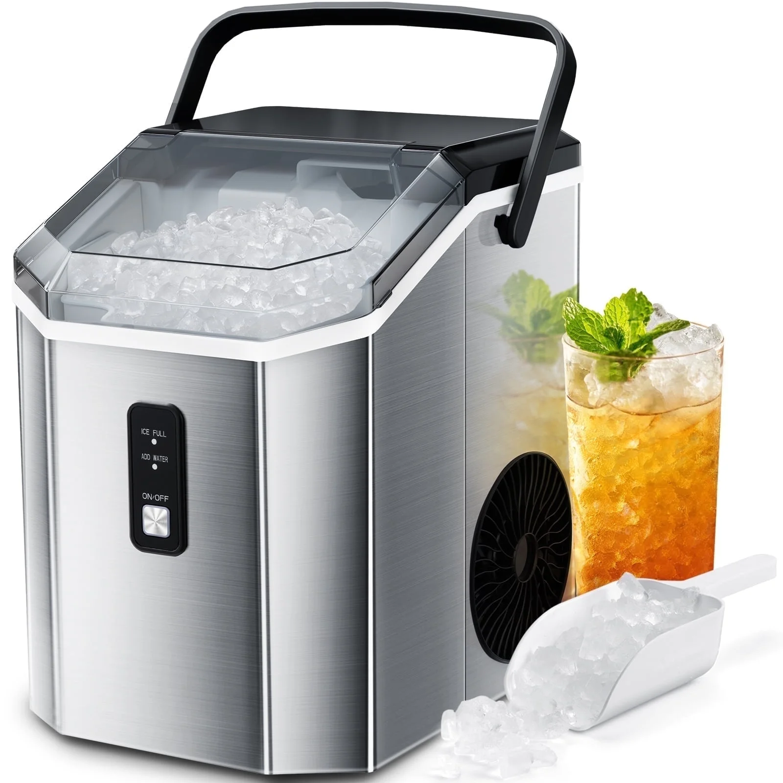 SS Nugget Countertop Ice Maker with Soft Chewable Ice, 35Lbs/24H, Self-Cleaning, Ice Scoop, Stainless Steel Silver, for Kitchen/Office/Party(Silver1) - Image 8