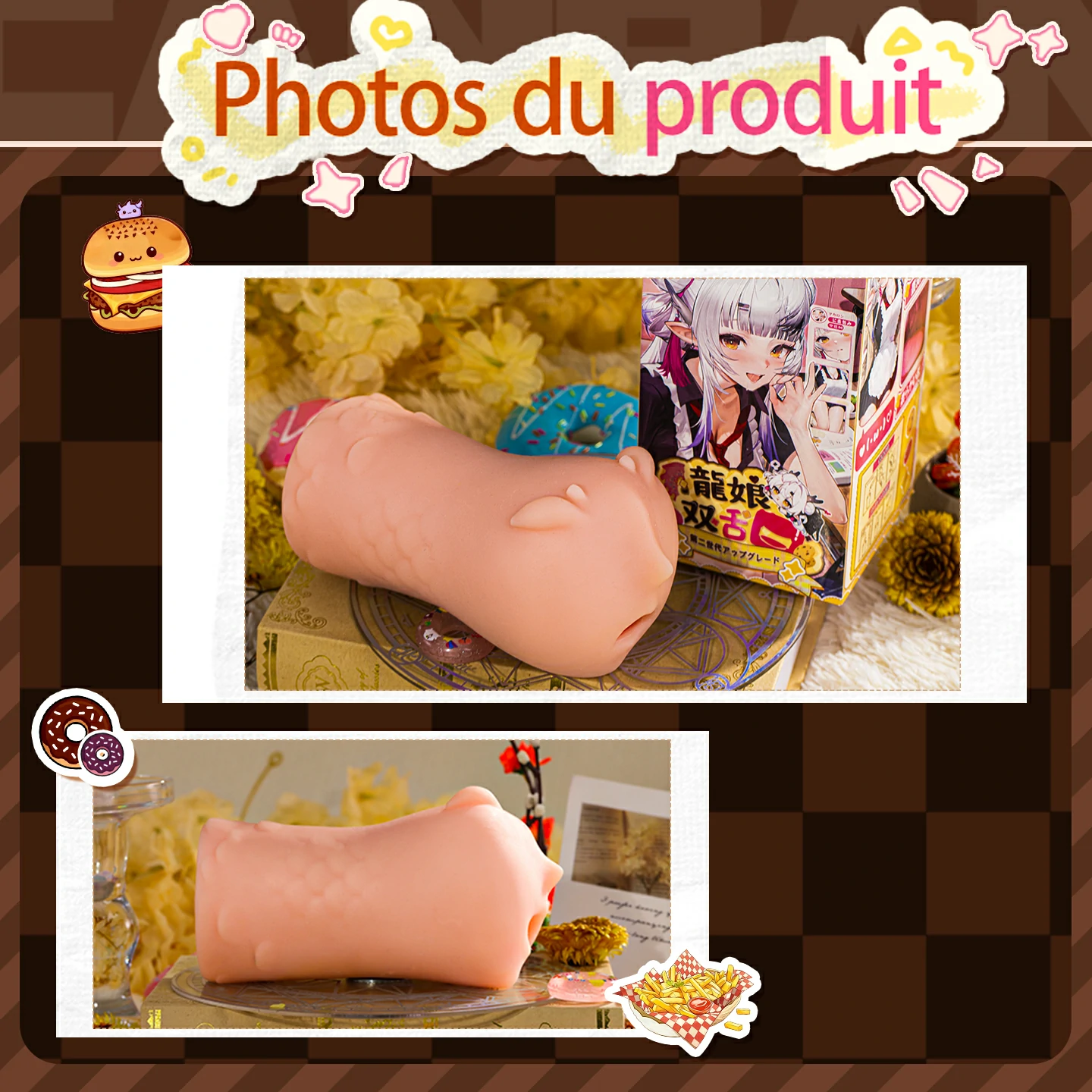 Photos de l’accessoire rose sous plusieurs angles avec sa boîte illustrée.