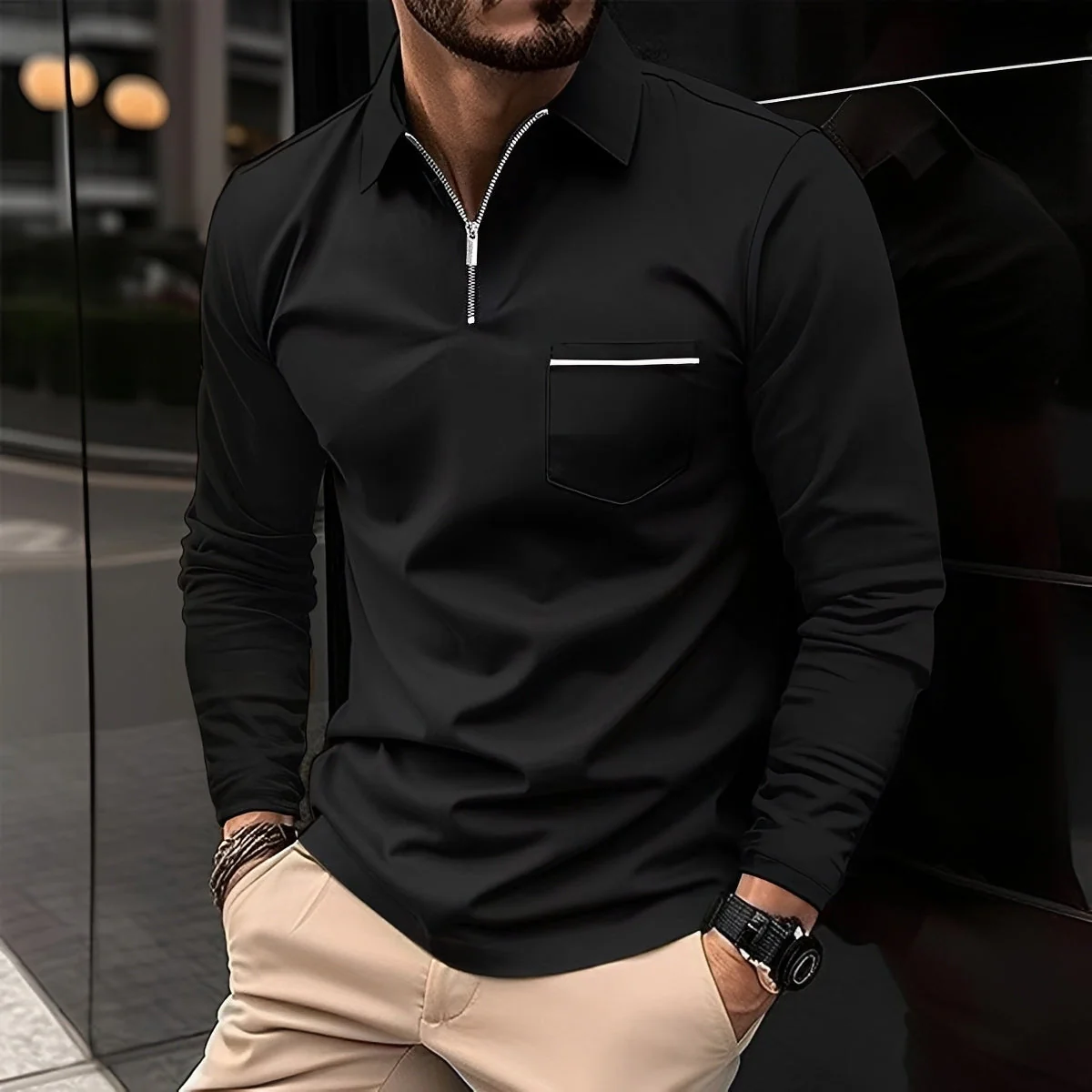 Jackson - Polo à Manches Longues Homme - pour Tenue Décontractée