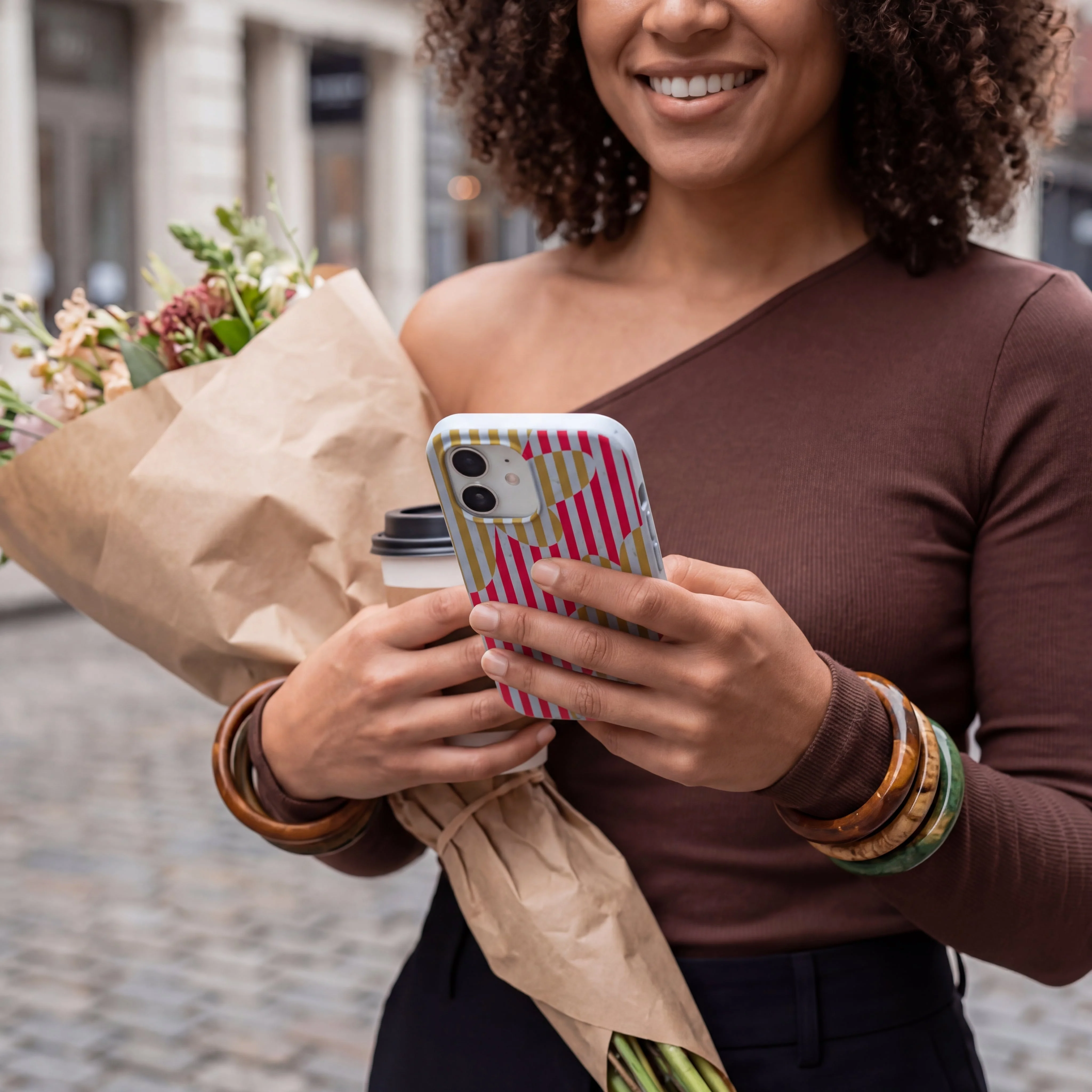 Powder Blue Blooming Stripes iPhone 16 Plus Case
