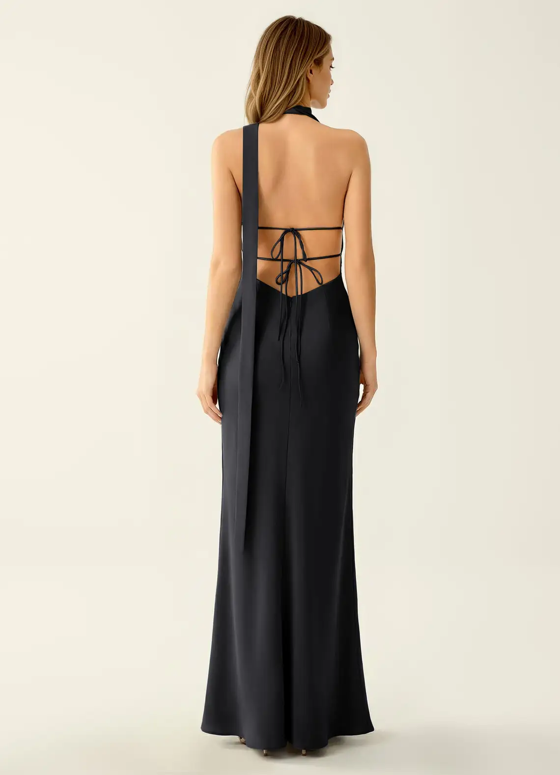 Wrenllien Black Satin Prom Dress