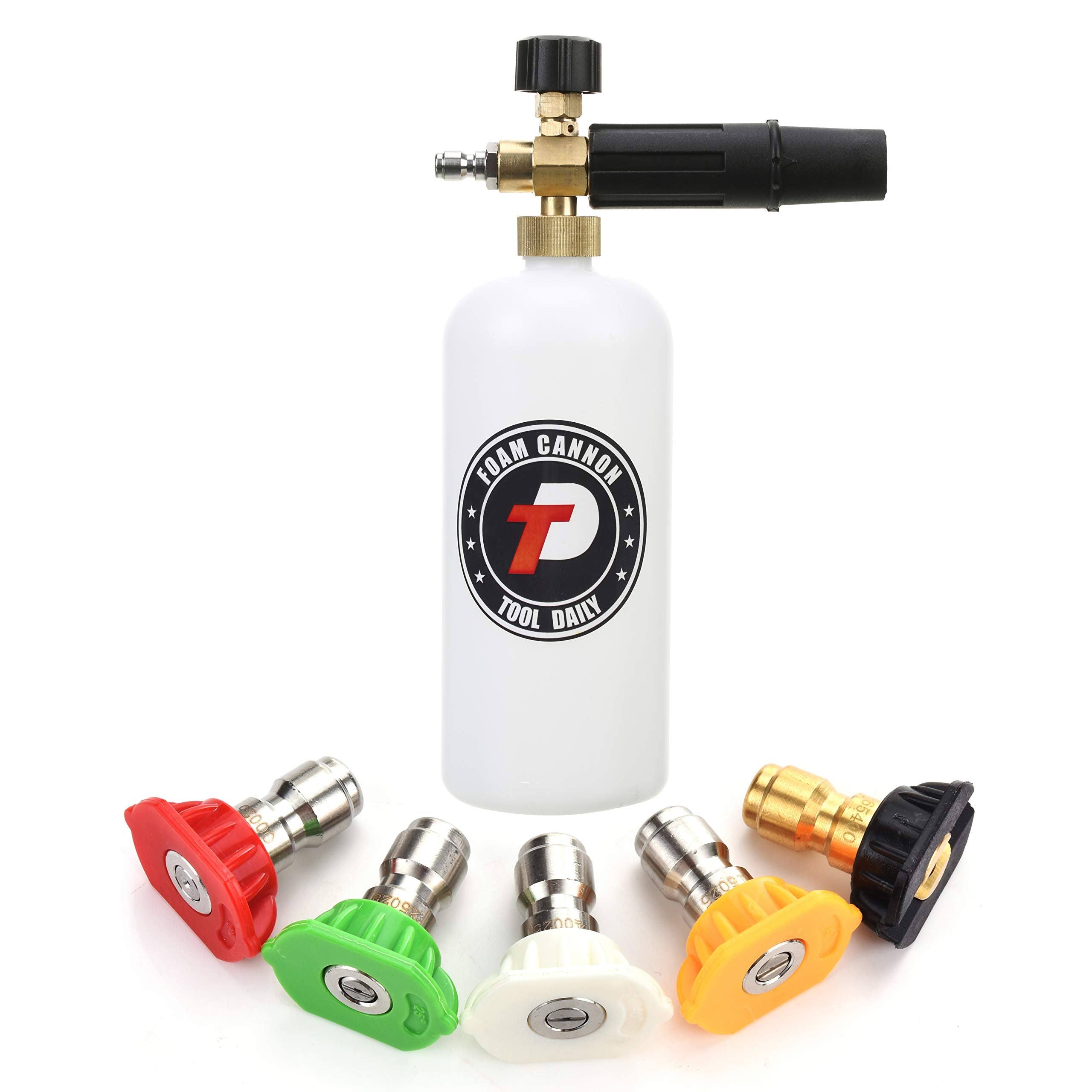 Tool Daily Foam Cannon with 1/4 inch Quick Connector, 1 Liter, 5 Pressure Washer Nozzle Tips