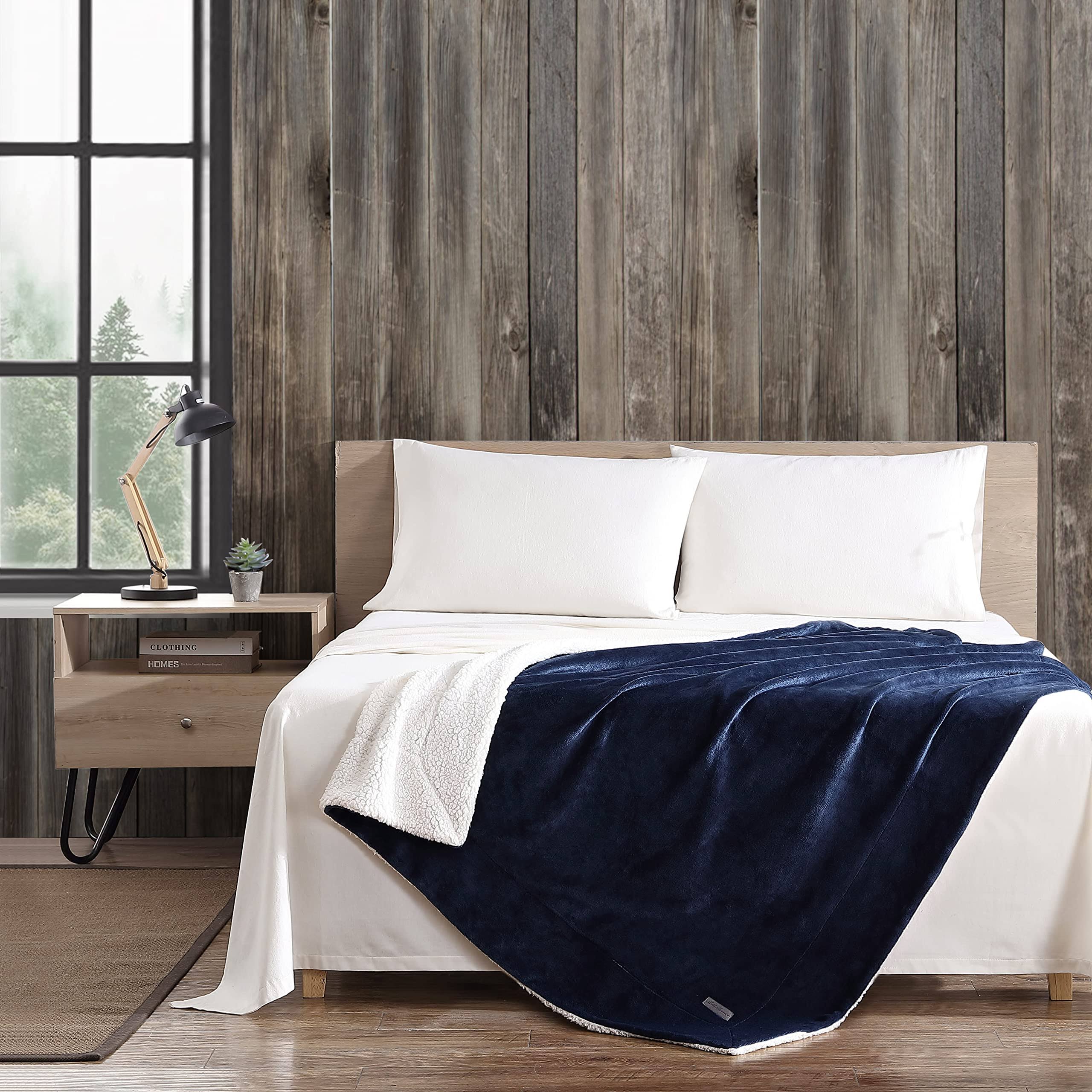 Eddie Bauer Ultra-Plush Collection Throw Blanket-Reversible Sherpa Fleece, Blue
