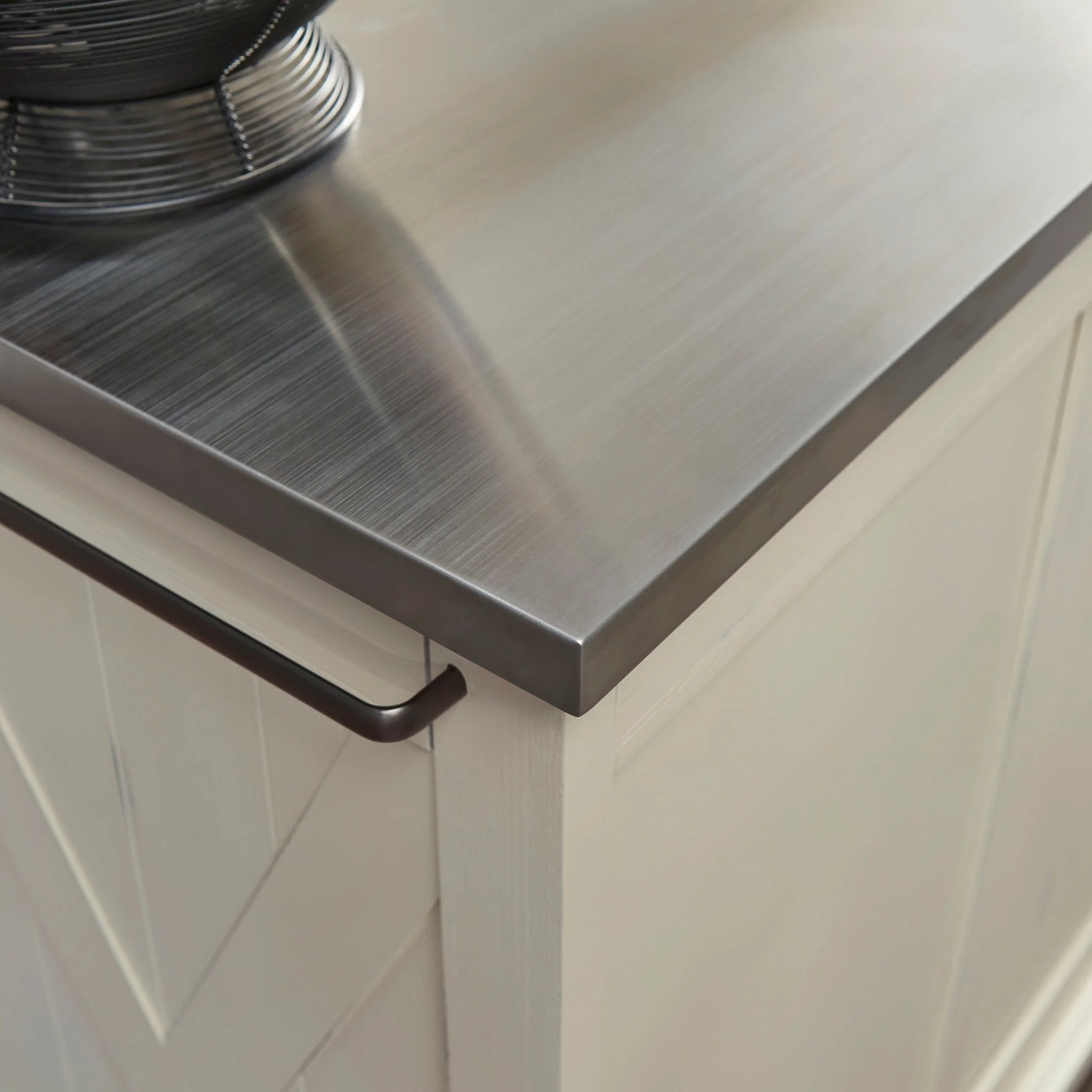 Homestyles Seaside Lodge Off - White Kitchen Cart with Stainless Steel Top - 45' x 16' x 36'