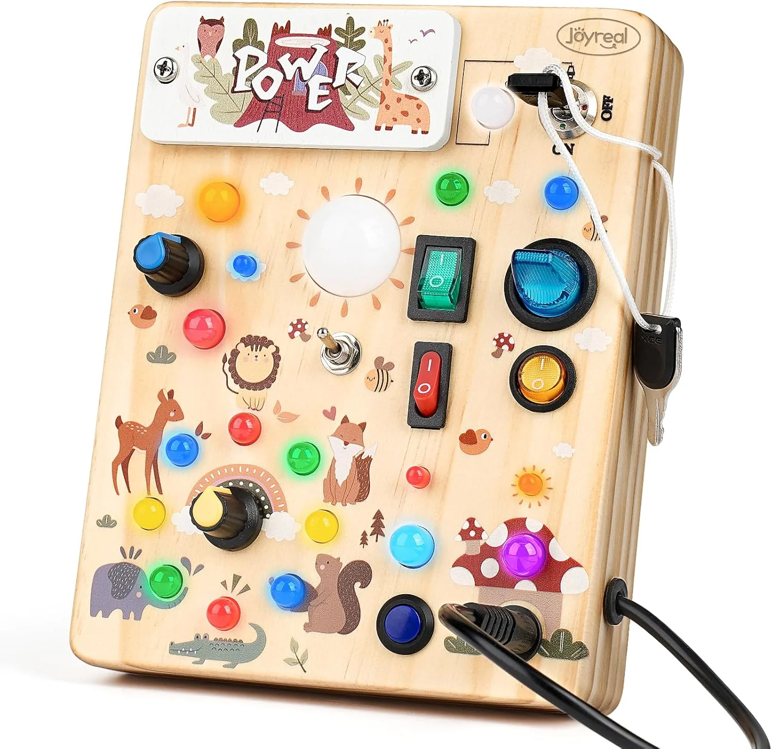 Montessori Busy Board with LED Light Up Switches, Sensory Travel Toy for Toddlers 18+ Months