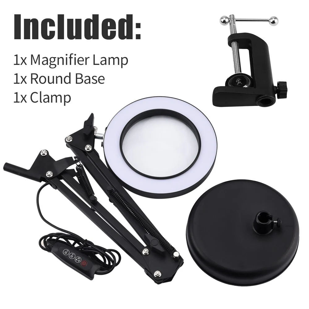 10X LED Magnifying Glass with Light, Stepless Dimmable, 3 Color Modes, Real Glass Lens Magnifying Lamp with Light Desk Lamp Clamp for Crafts, Reading, Close Work Black - Image 6