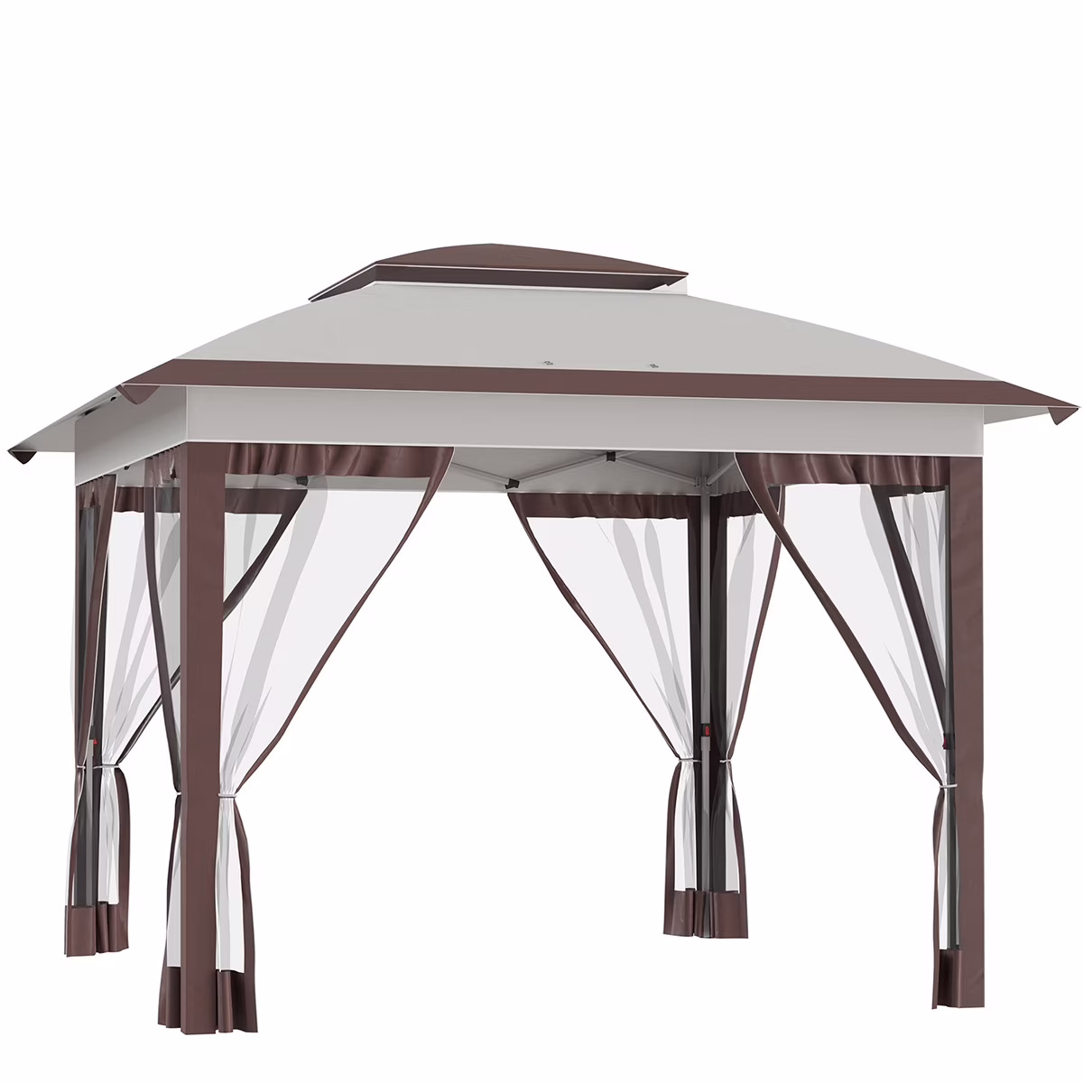 12' X 12' Pop Up Canopy Tent with Netting and Carry Bag,Double Canopy, Instant Sun Shelter with 137 Sq.ft Shade, Tents for Parties, Height Adjustable, for Outdoor, Garden, Patio, Beige and Brown