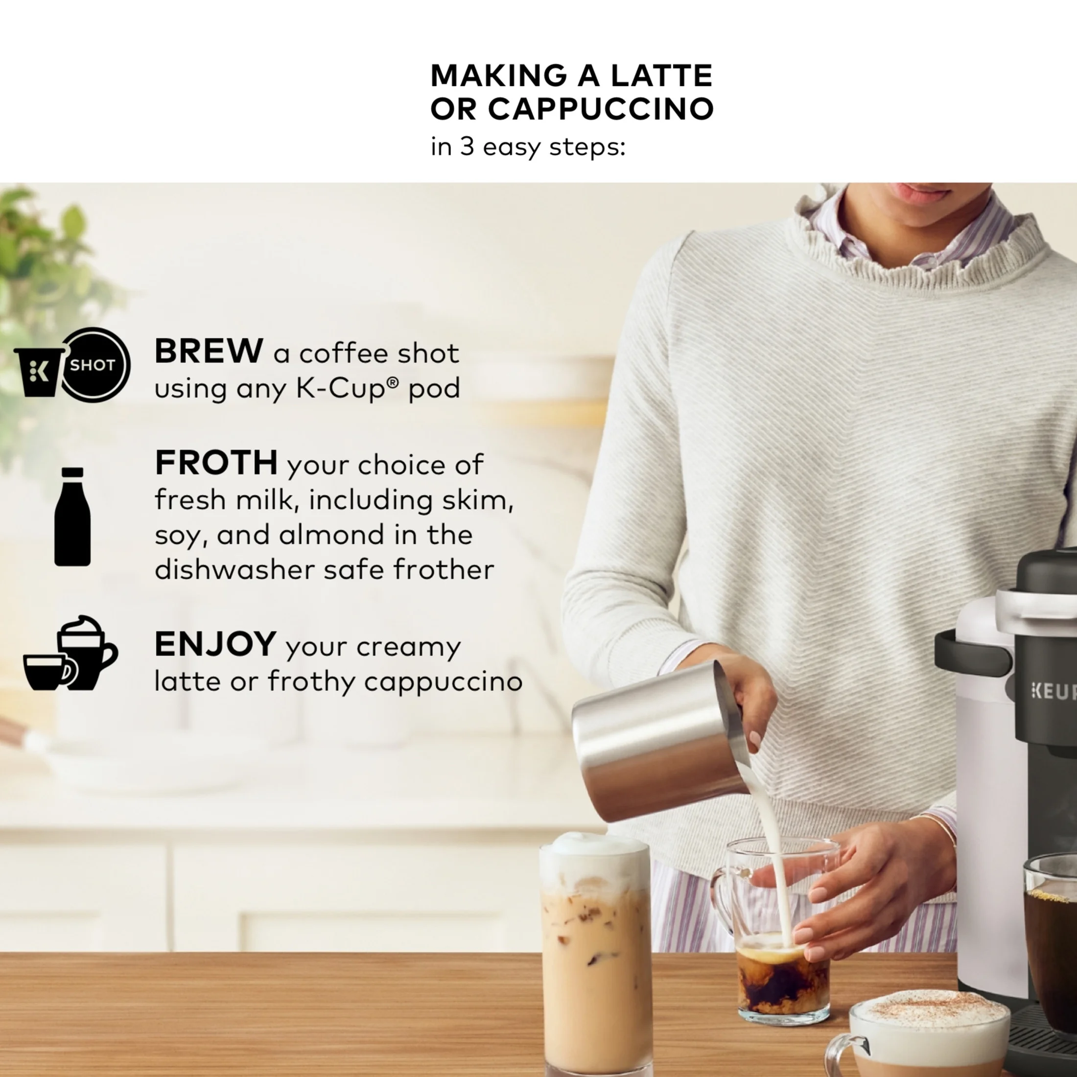 K-Cafe Single Serve K-Cup Coffee Maker, Latte Maker and Cappuccino Maker, Dark Charcoal(Gray) - Image 6