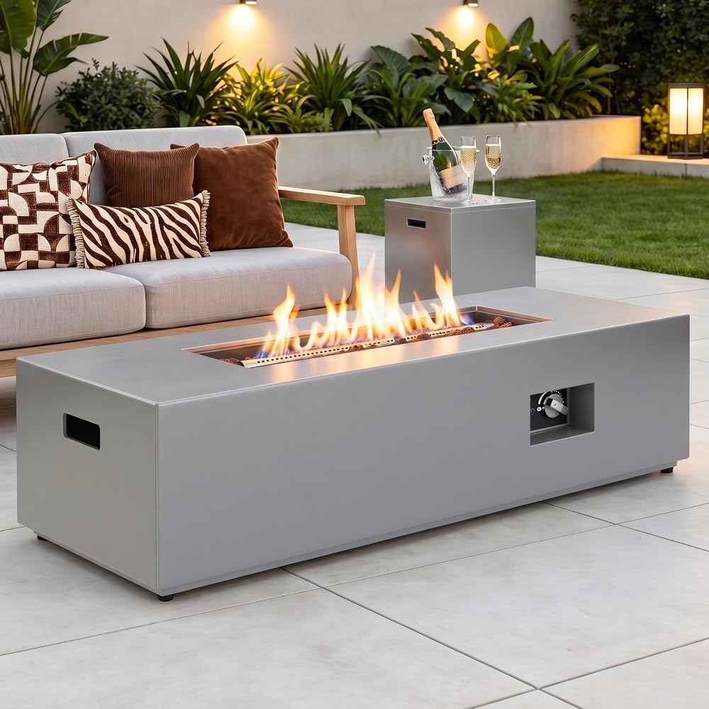 Nuturelly 43.9" Fire Pit Table, 50,000 BTU with Lava Rocks, Gray