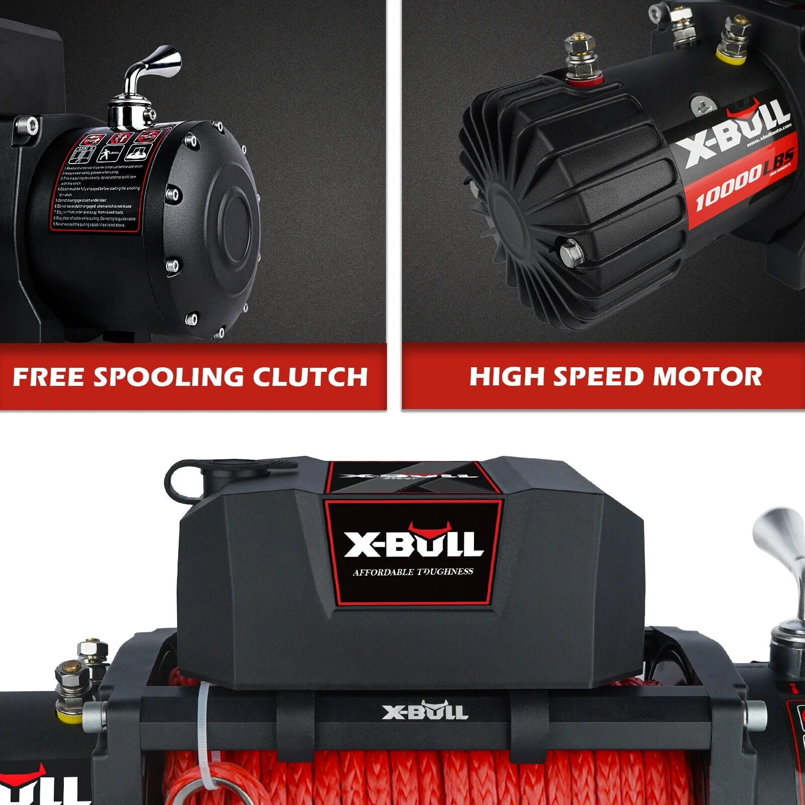 X BULL 10000lb Winch Load Capacity Electric Winch Kit 12V Synthetic Rope Waterproof Electric Winch with Hawse Fairlead with Wireless Handheld Remote and Corded Control Recovery Image 8